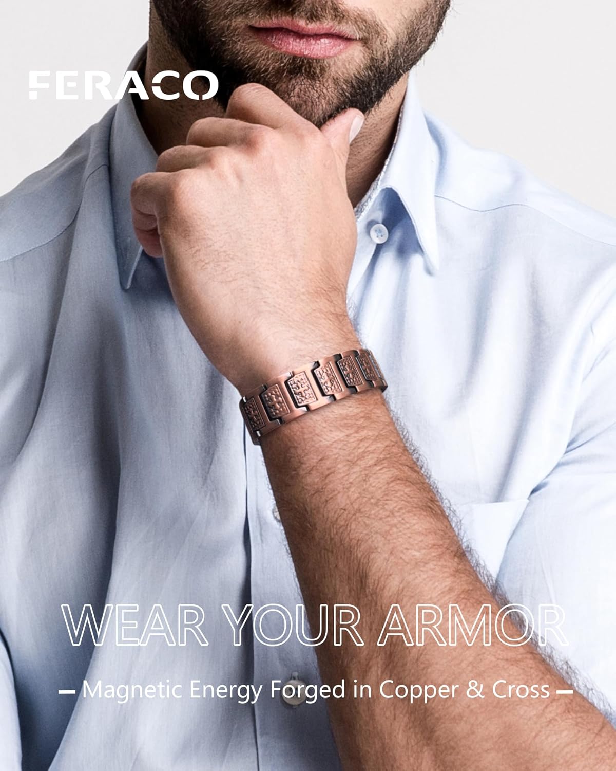 Feraco Copper Cross Bracelet for Men,Magnetic Therapy Bracelet with 46 Magnets - 99.99% Pure Copper
