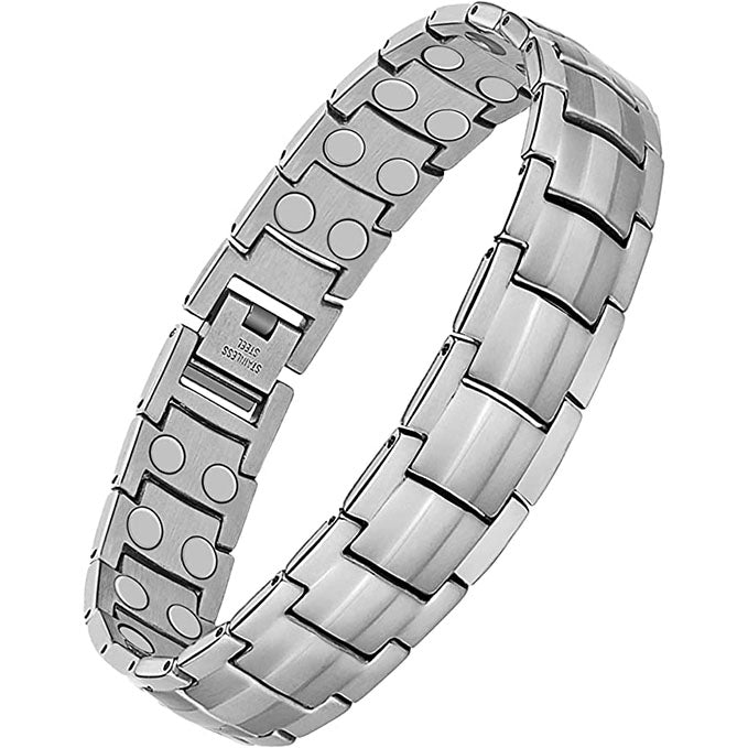 Silver Double Row Magnets Titanium Steel Magnetic Bracelet