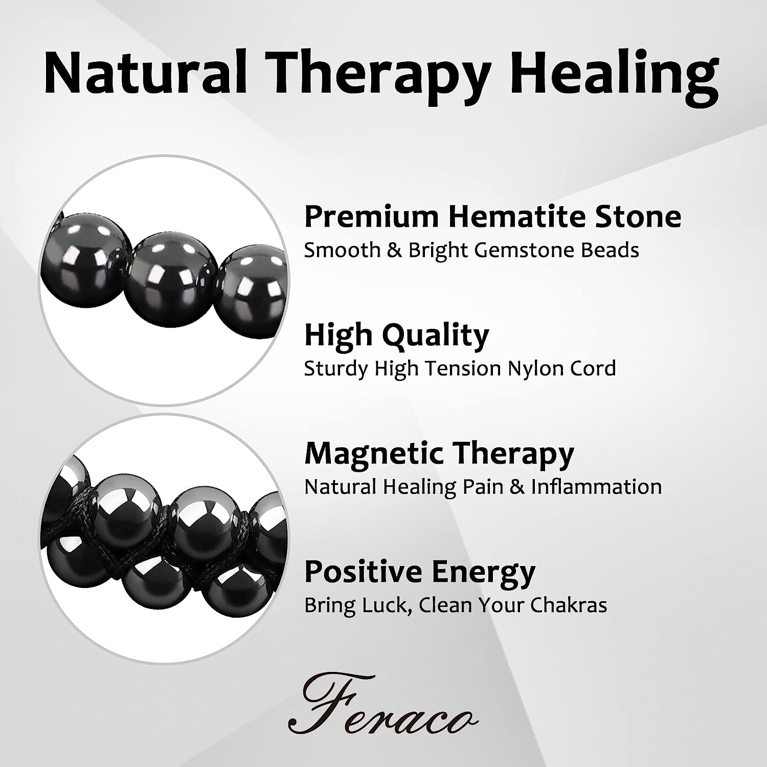 2PCS Hematite Magnets Bracelets for Men Women