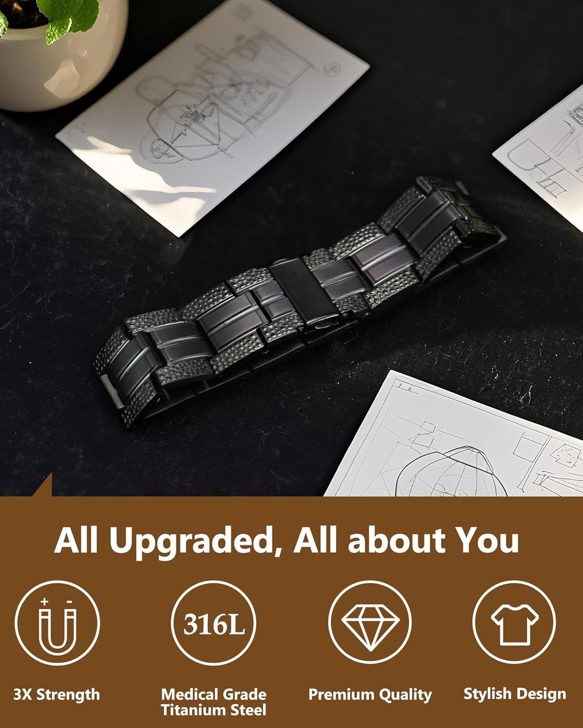 Feraco 3X Strength Magnetic Therapy Bracelets for Men, Titanium Steel Bracelets with 3800 Gauss Neodymium Magnets