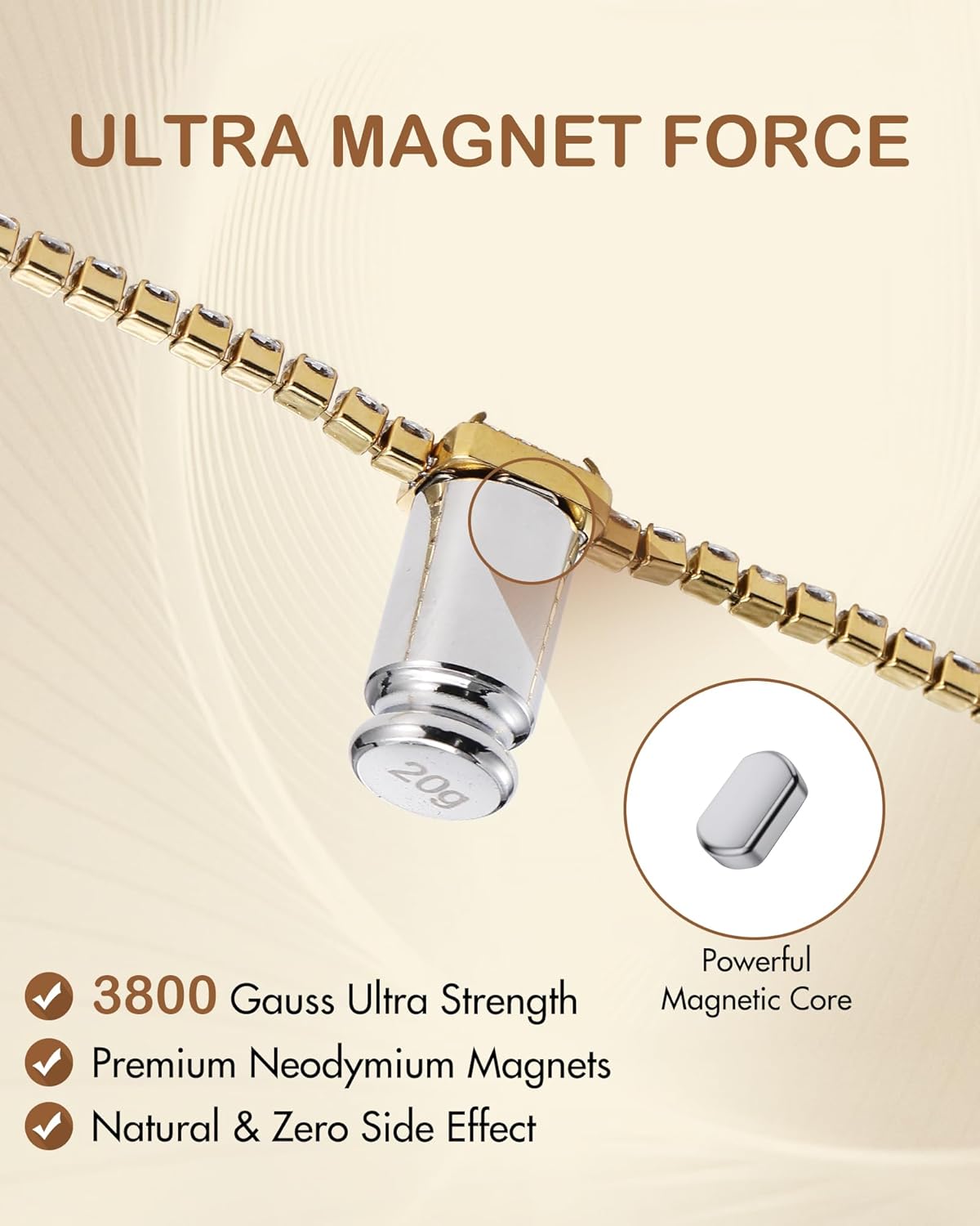 Feraco Magnetic Bracelets for Women, Stainless Steel Dainty Tennis Bracelet with 4PCS 3800 Gauss Neodymium Magnets & AAA+ Cubic Zirconia, Lobster Claw