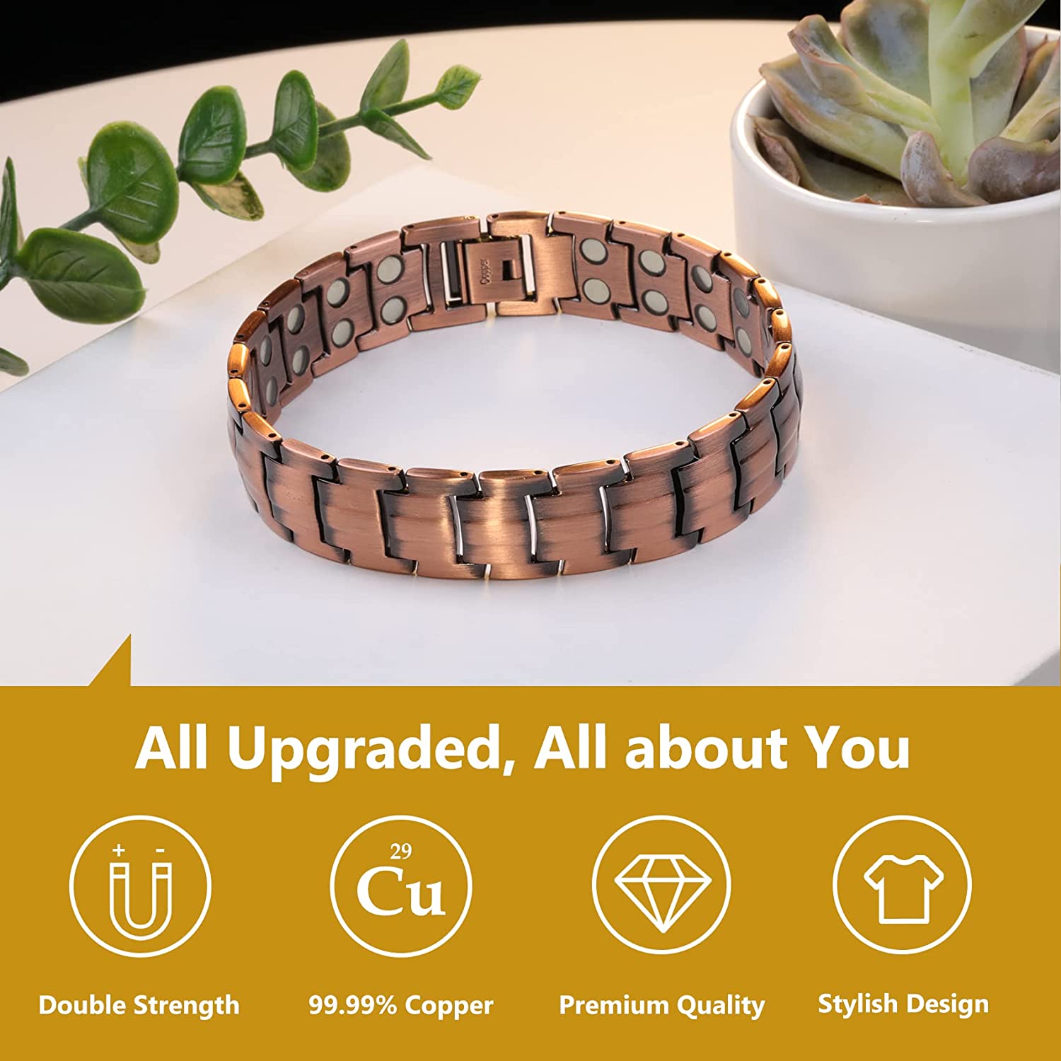 Double-Row Strong Men's Copper Magnetic Bracelet for Arthritis