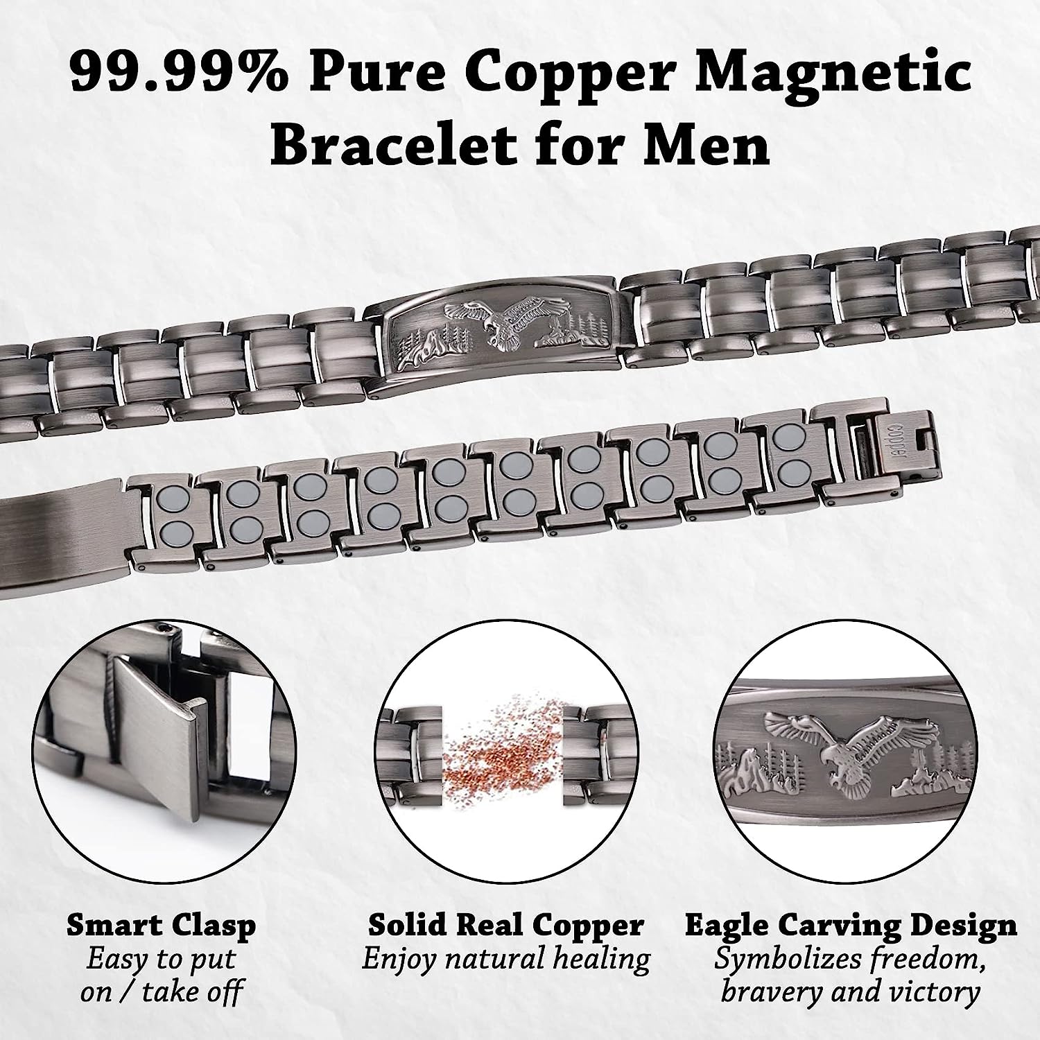 Eagle Pattern Pure Copper Bracelet for Men-Gray