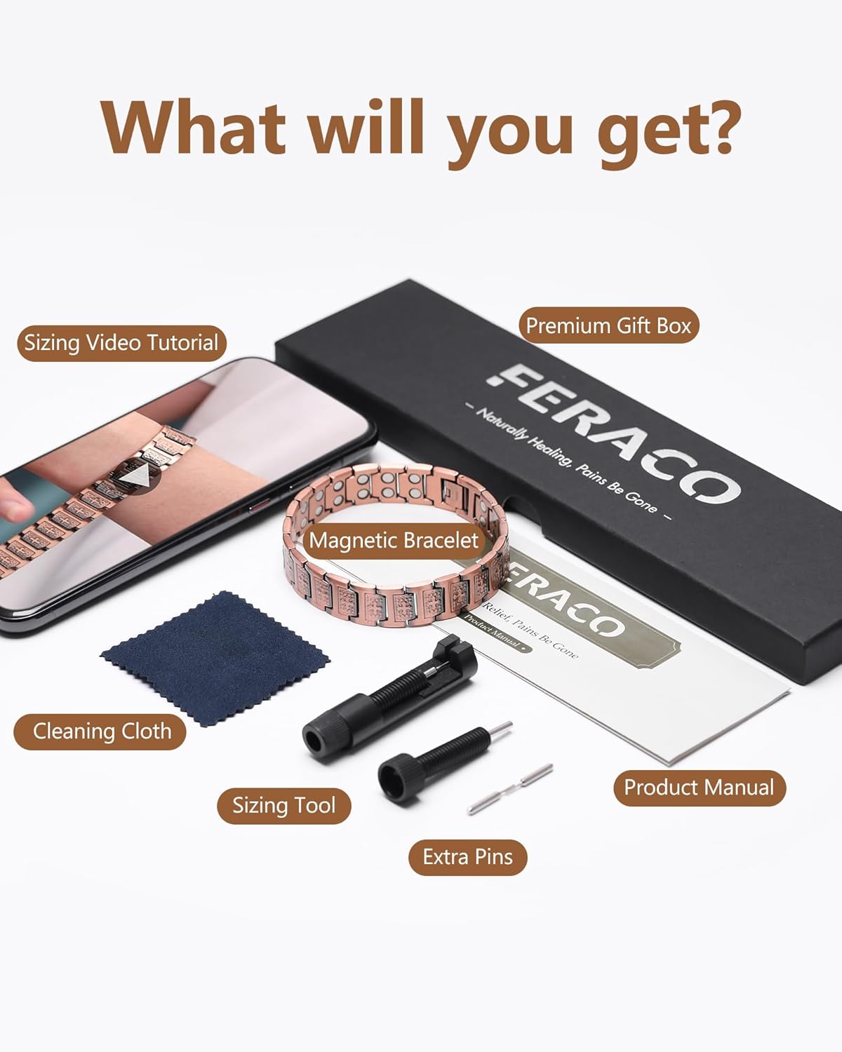 Feraco Copper Cross Bracelet for Men,Magnetic Therapy Bracelet with 46 Magnets - 99.99% Pure Copper