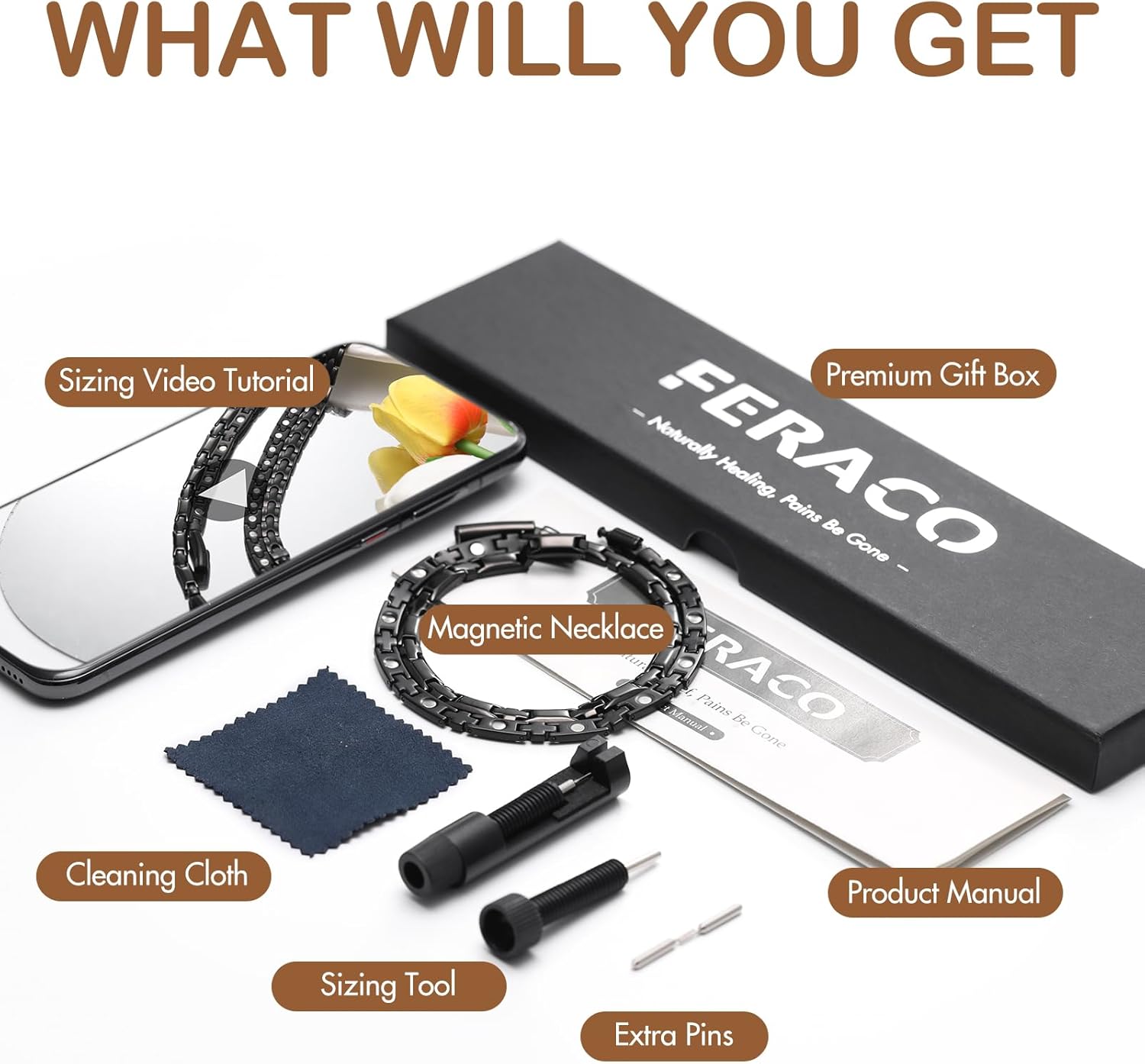 Feraco Magnetic Necklace for Men Women, Titanium Stainless Steel Magnetic Chain with Ultra Strength Neodymium Magnets & Cross Pattern, Black Jewelry Gift, Adjustable