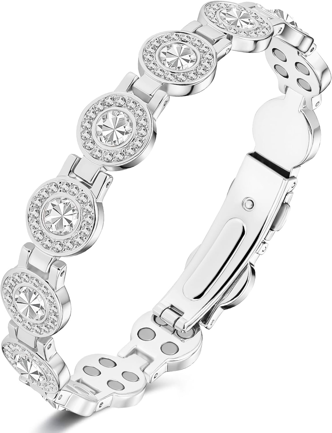 Feraco Pure Copper Bracelets for Women, 4X Ultra Strength Magnetic Bracelet with 3800 Gauss Neodymium Magnets & Dazzling Austrian Cut Crystals Stone, Adjustable Jewelry Gift