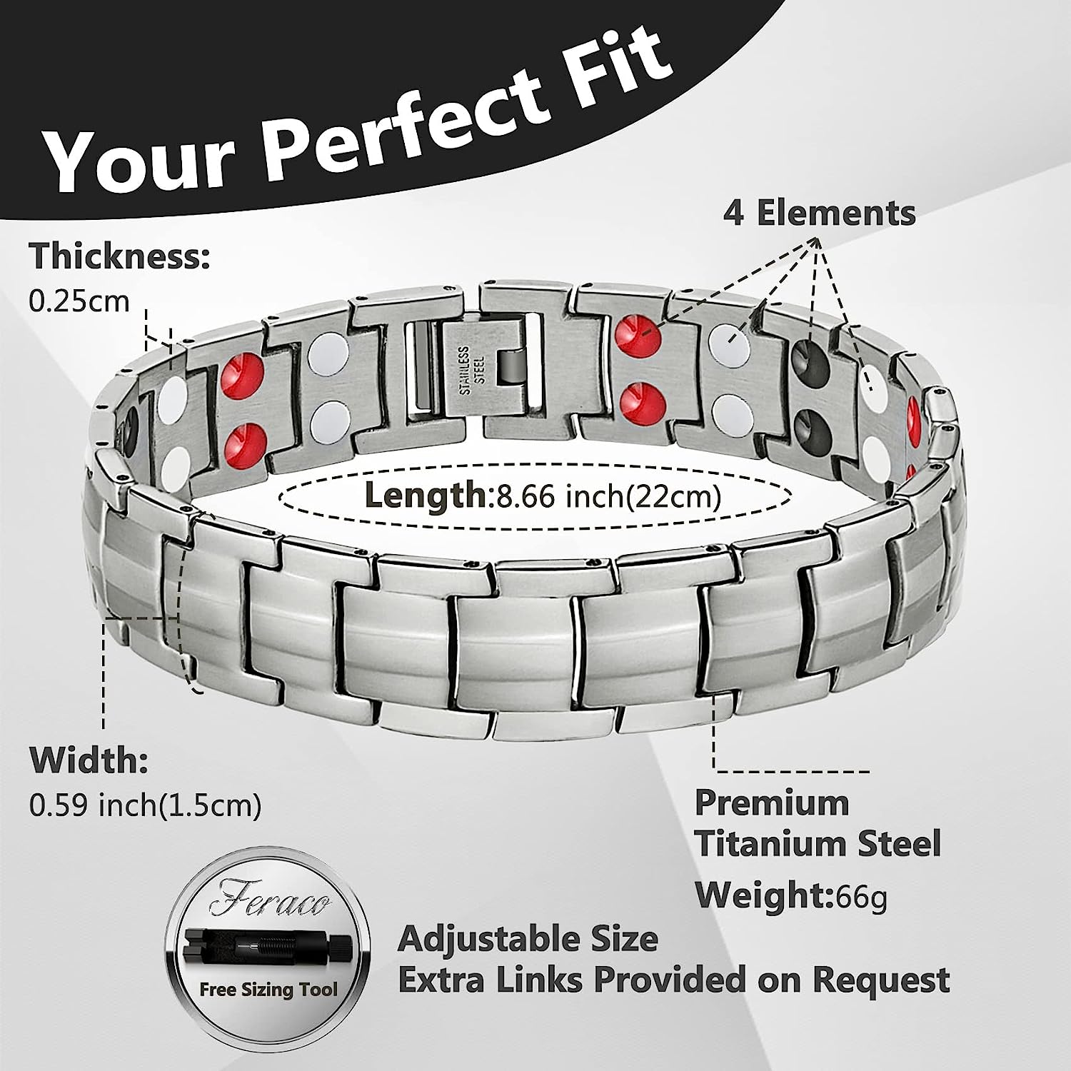 Germanium Infrared negative ion 4 Elements magnetic bracelet