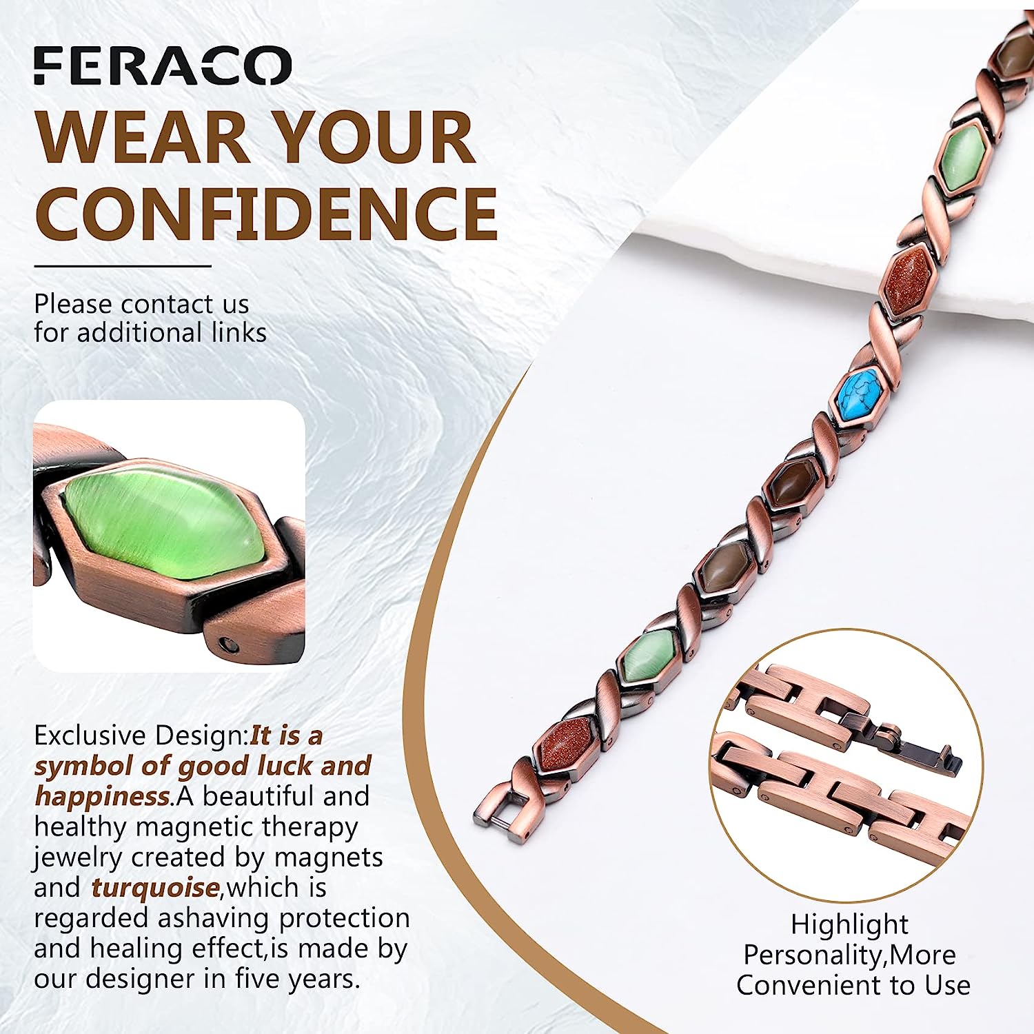 Colorful Natural Turquoise Pure Copper Magnetic Therapy Bracelets