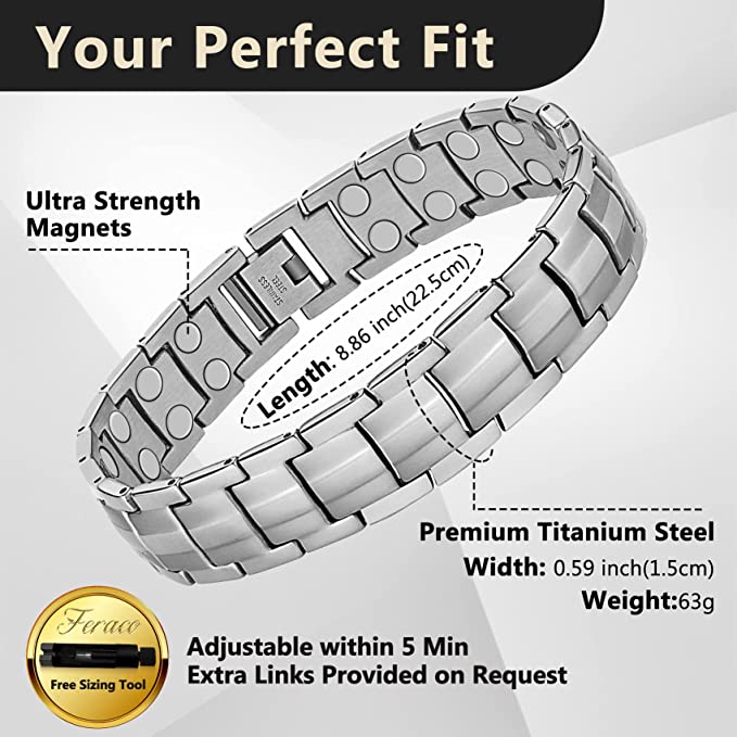 Silver Double Row Magnets Titanium Steel Magnetic Bracelet