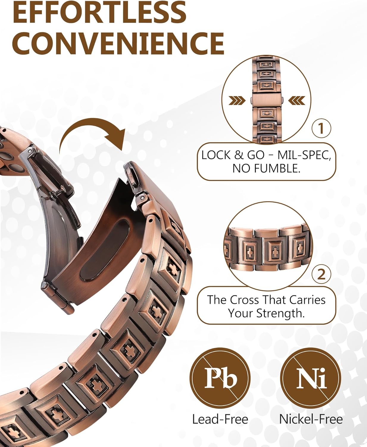 Feraco 3X Strength Copper Magnetic Cross Bracelet for Men - 99.99% Pure Copper with 3800 Gauss Magnets,Gifts for Him