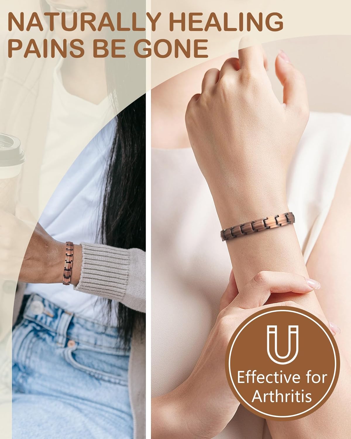 Feraco Copper Bracelets for Women, 2X Ultra Strength Magnetic Bracelet with 3500 Gauss Magnets, Adjustable with Sizing Tool, 99.99% Pure Copper Jewelry