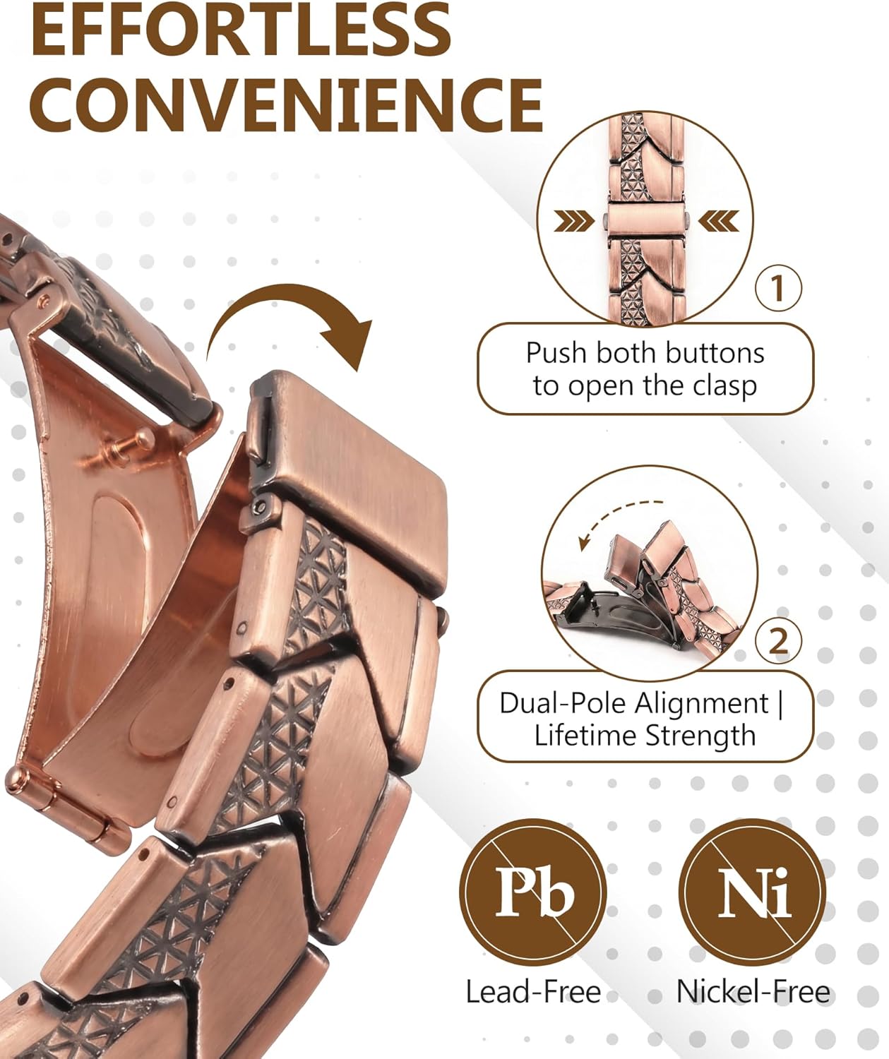 Feraco Magnetic Copper Bracelet for Men 99.99% Pure Copper Bracelets,Men's Cooper Jewelry with 3800 Gauss Magnets