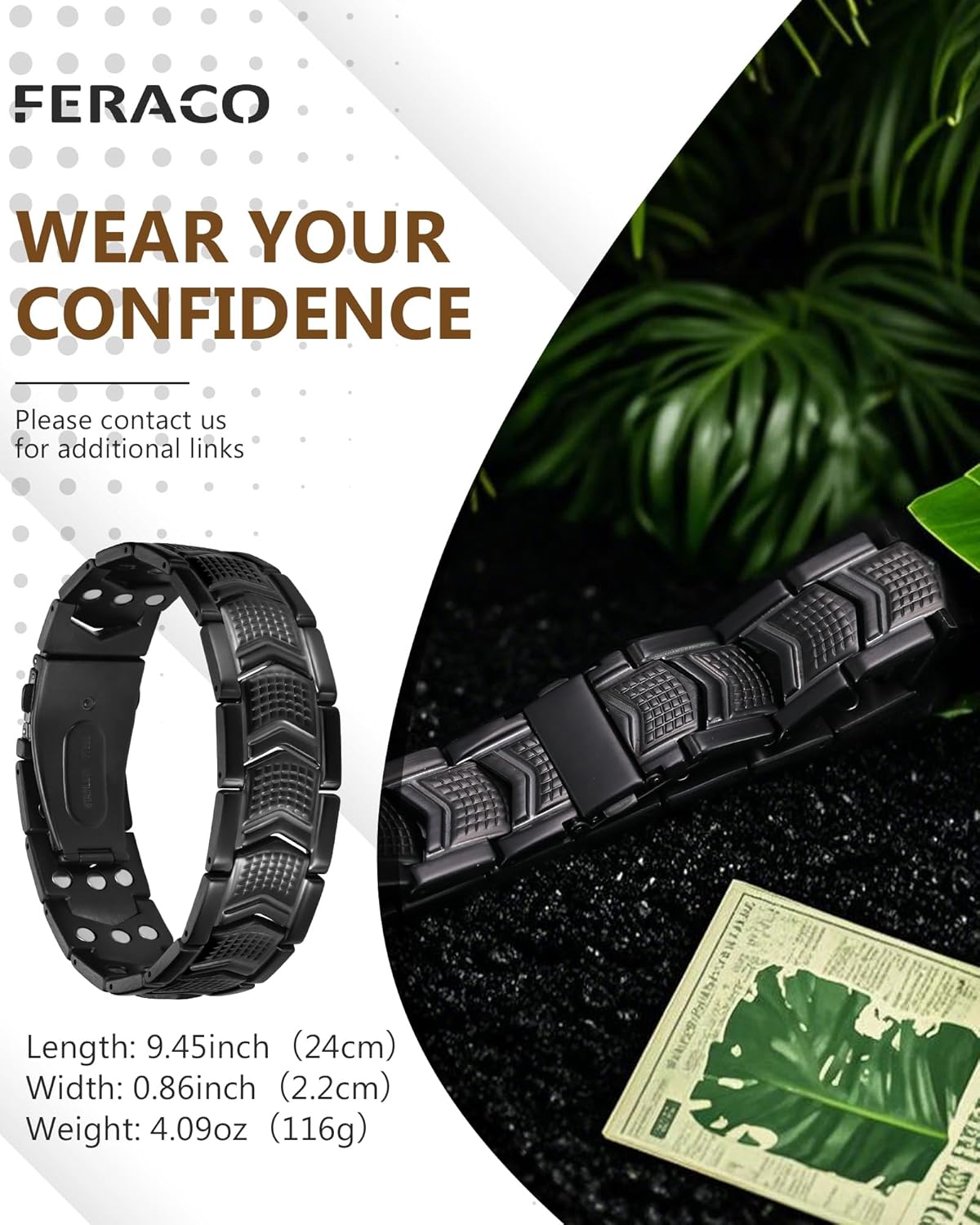 Feraco Magnetic Therapy Bracelets for Men 3X Strength, Titanium Steel Magnetic Bracelets with 3800 Gauss Neodymium Magnets