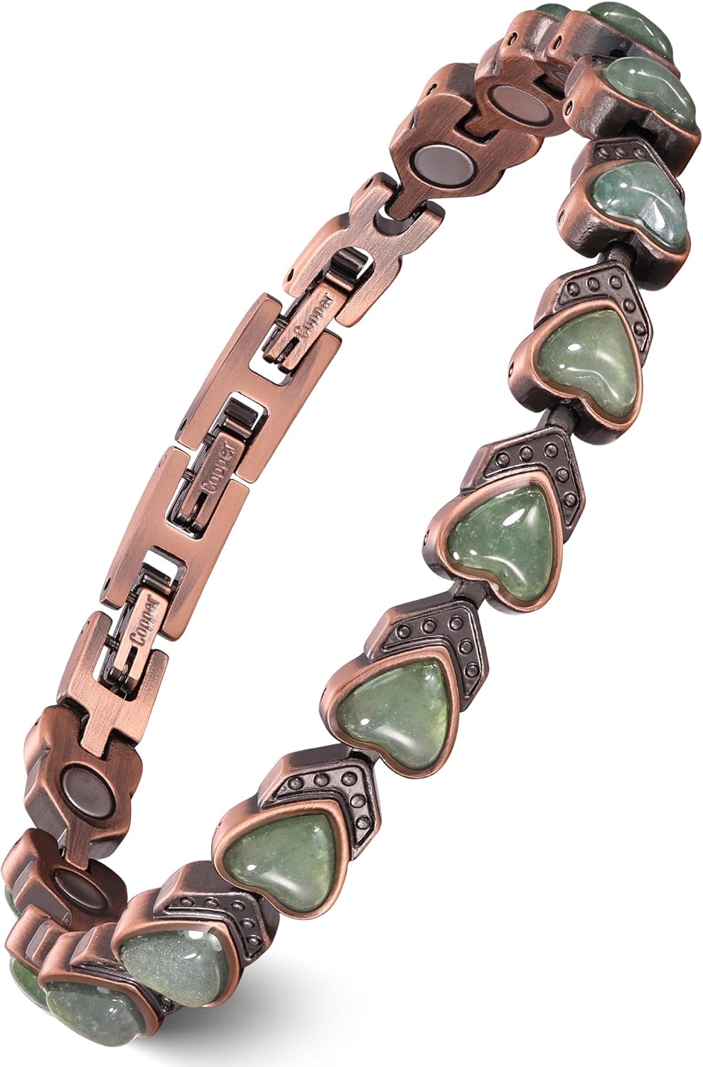 Feraco Pure Copper Bracelets for Women, Ultra Strength Magnetic Bracelet with 3800 Gauss Magnets & Natural Turquoise & Stones, Adjustable, Jewelry Gift