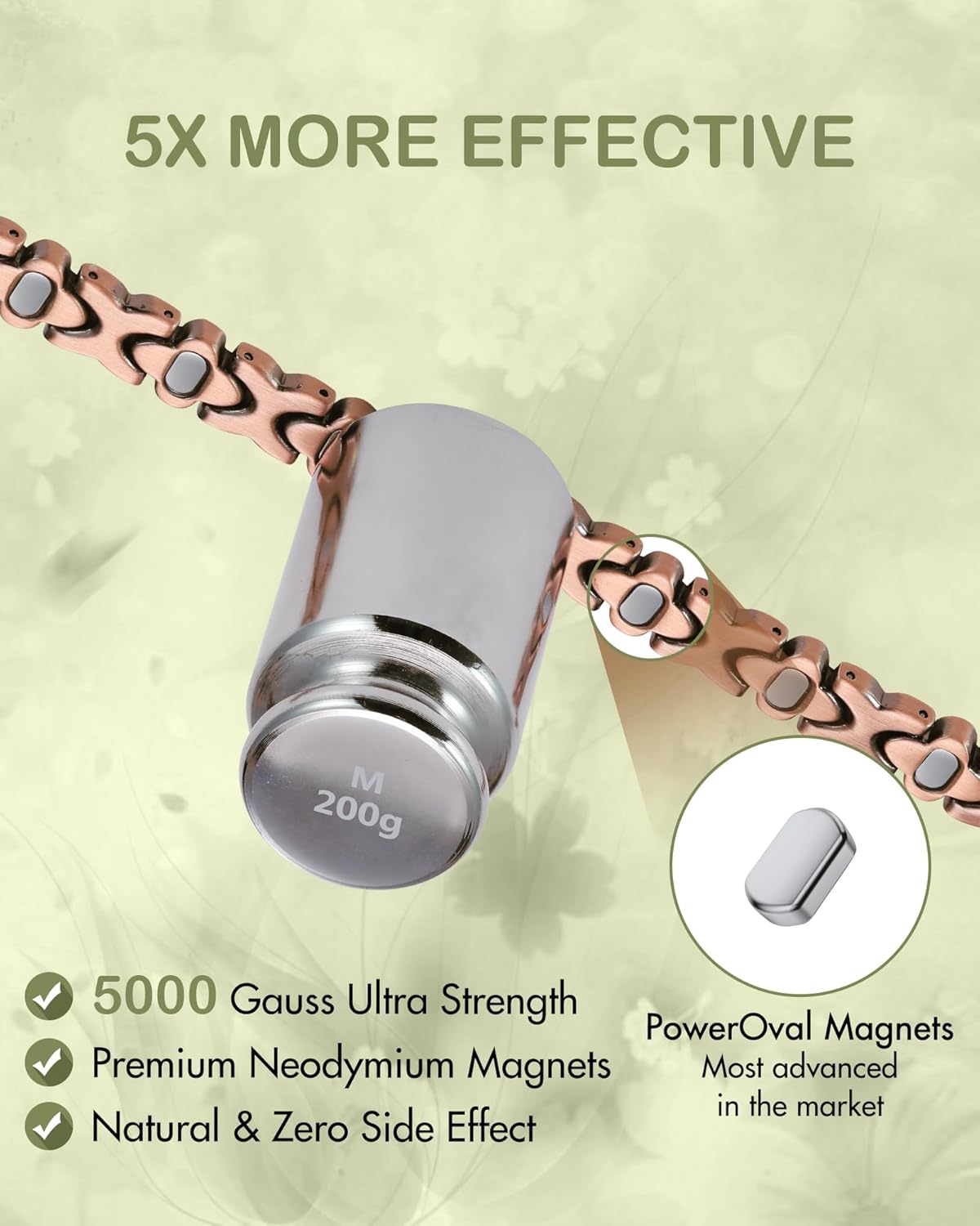Feraco Pure Copper Bracelets for Women, 5X Ultra Strength Magnetic Bracelet with 5000 Gauss Neodymium Magnets & Upgraded Butterfly Clasp, Adjustable Jewelry Gift