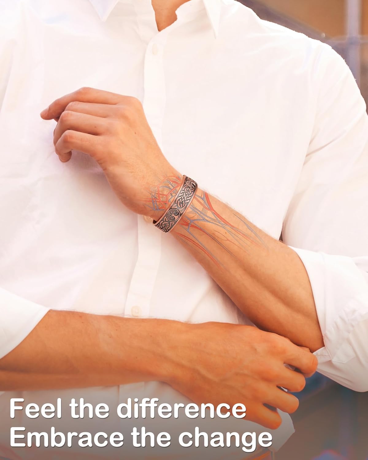 Feraco Copper Bracelet for Men, 5X Ultra Strength Magnetic Cuff Bangle with 5000 Gauss Neodymium Magnets, 99.99% Pure Copper Jewelry Gift, Adjustable