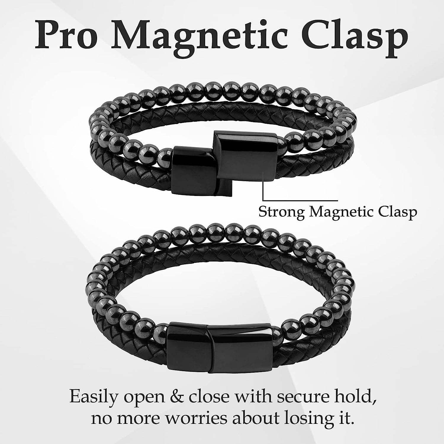 Double Layer Braided Leather Hematite Beaded Bracelets Magnetic Bracelet
