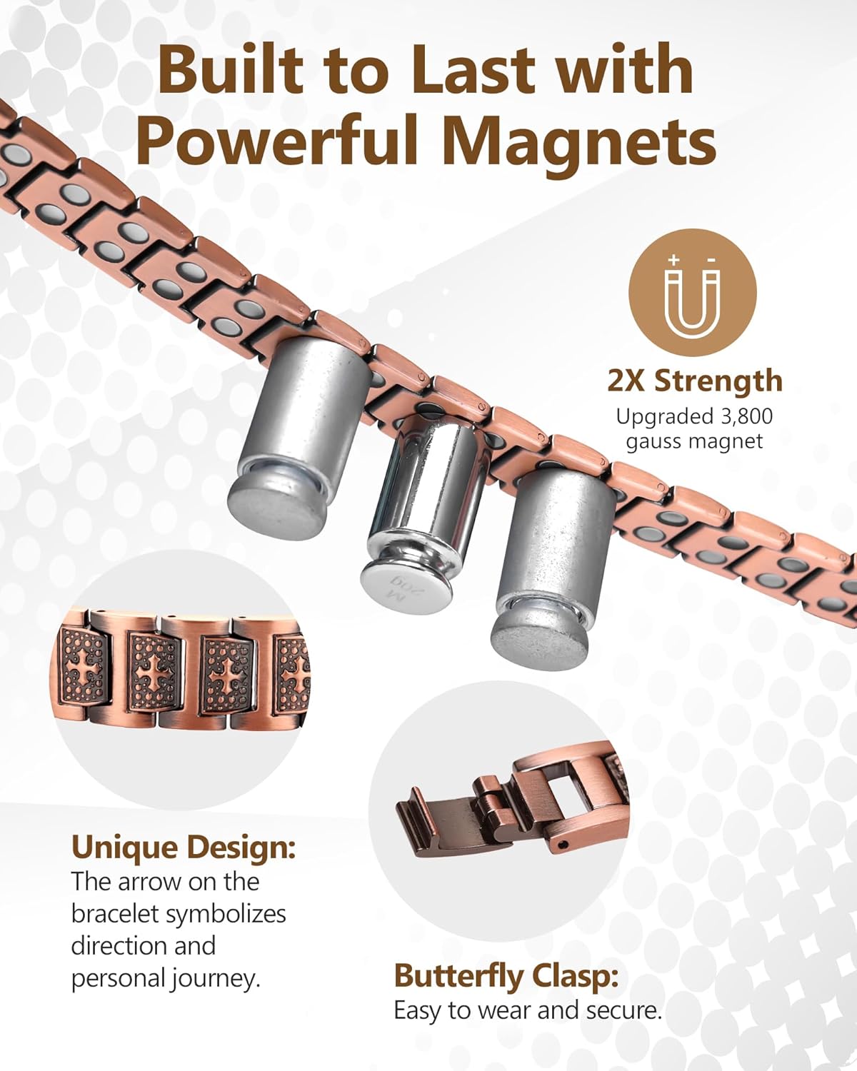 Feraco Copper Cross Bracelet for Men,Magnetic Therapy Bracelet with 46 Magnets - 99.99% Pure Copper