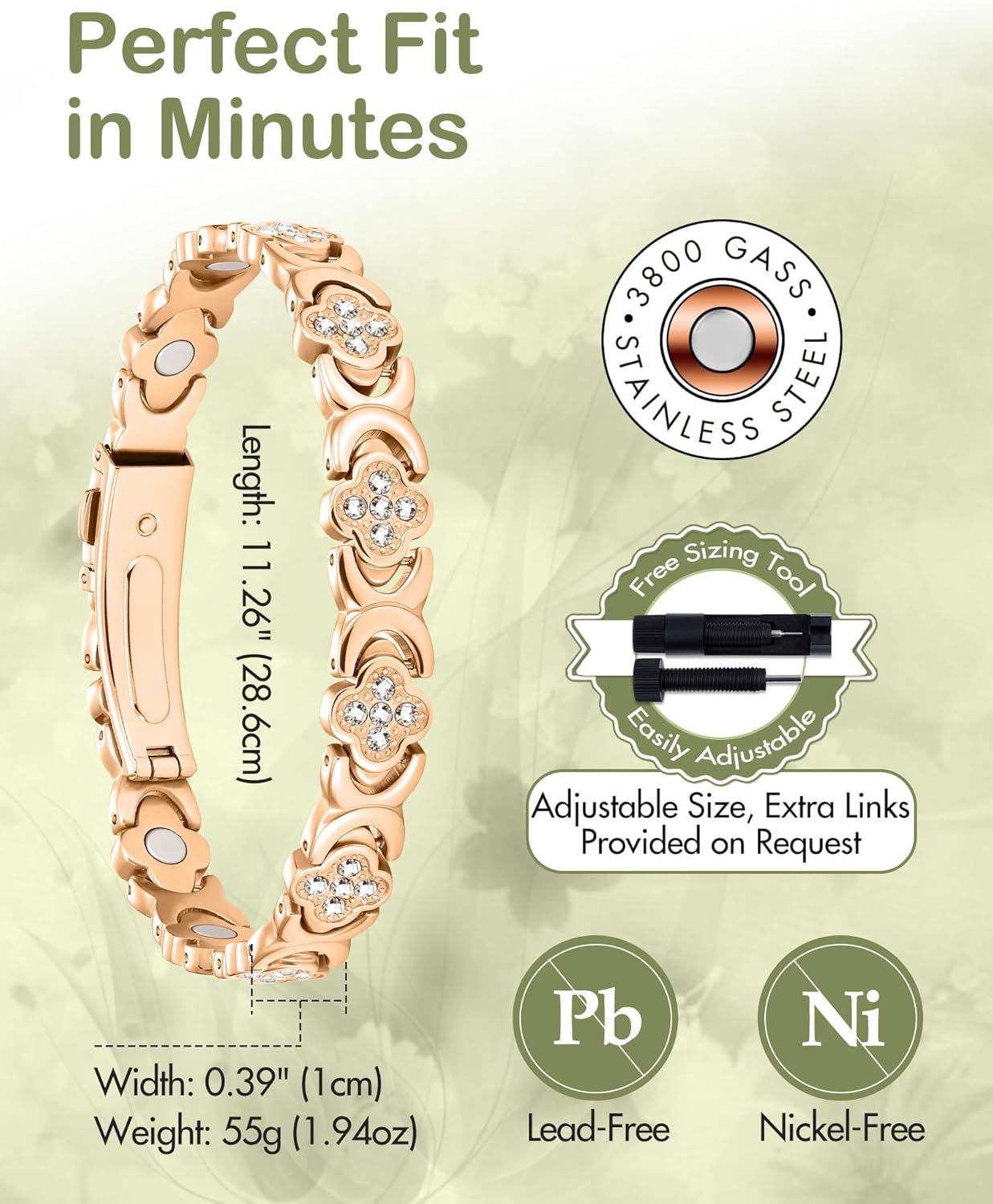 Feraco Magnetic Bracelets for Women with 3800 Gauss Effective Magnets, Stainless Steel Bracelet with Sparkling Zirconia, Infinite Symbol