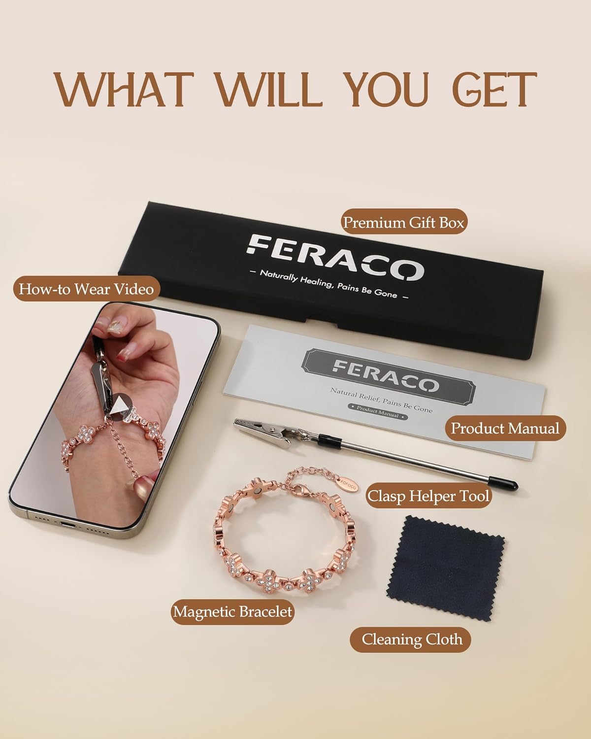 Feraco Pure Copper Bracelets for Women, Ultra Strength Magnetic Bracelet for Women with 3800 Gauss Magnet & Dazzling Austrian Crystals Stone, Flower Copper Jewelry Gift