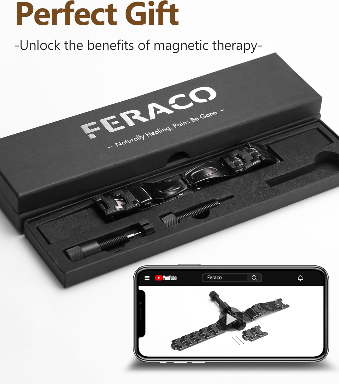 Feraco 3X Strength Magnetic Therapy Bracelets for Men,Titanium Steel Bracelets with 3800 Gauss Magnets
