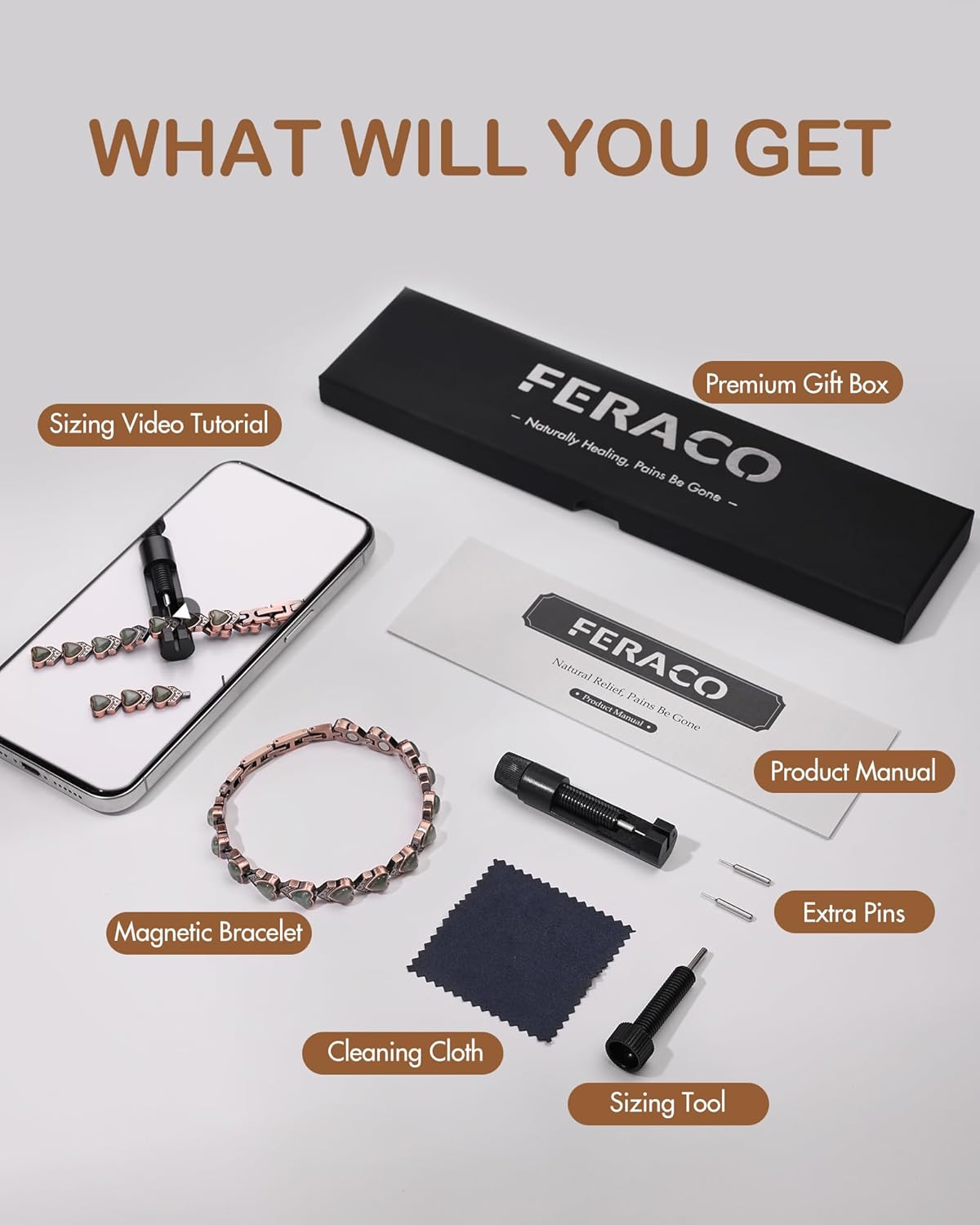 Feraco Pure Copper Bracelets for Women, Ultra Strength Magnetic Bracelet with 3800 Gauss Magnets & Natural Turquoise & Stones, Adjustable, Jewelry Gift