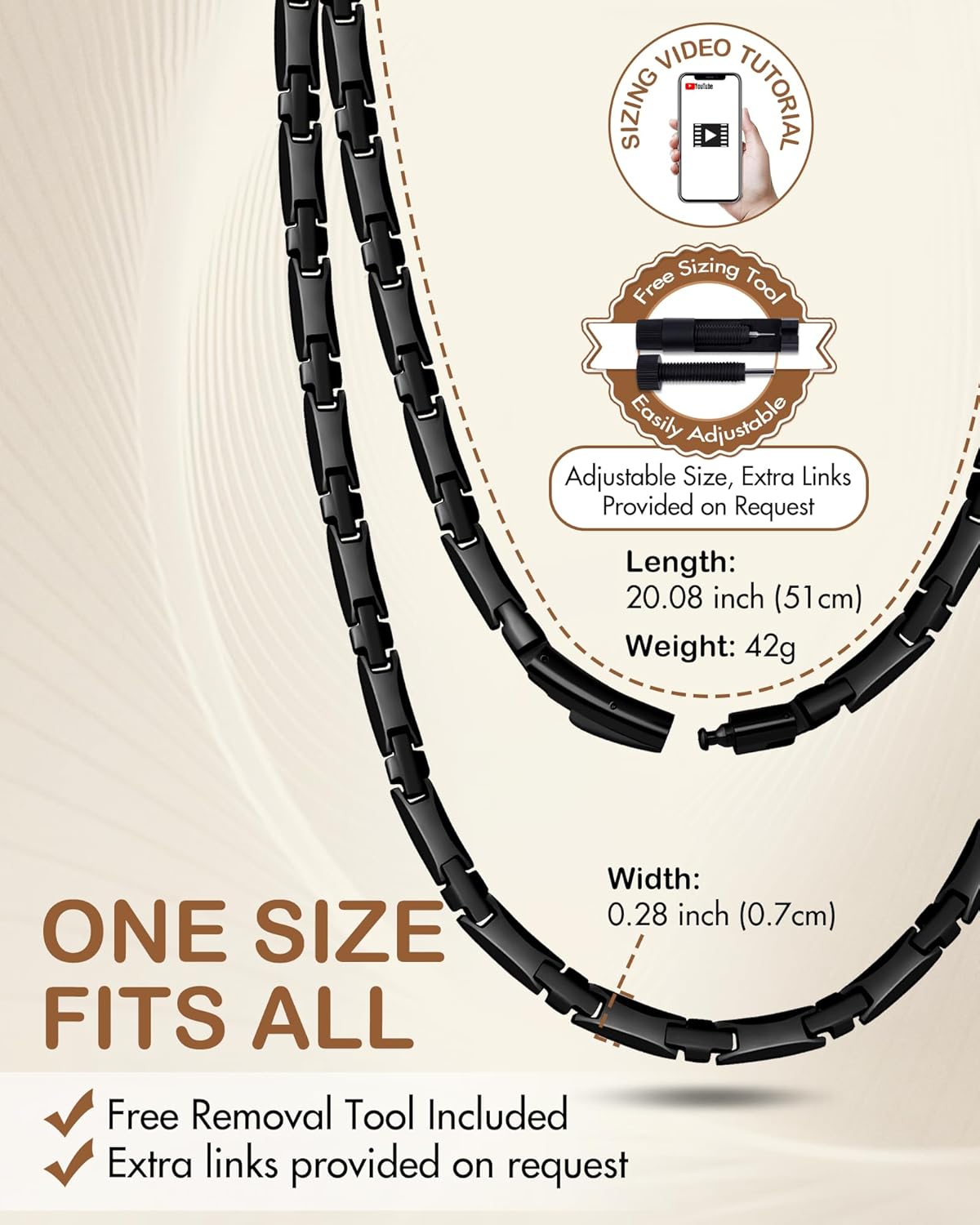 Feraco Magnetic Necklace for Men Women, Titanium Stainless Steel Magnetic Chain with Ultra Strength Neodymium Magnets & Cross Pattern, Black Jewelry Gift, Adjustable