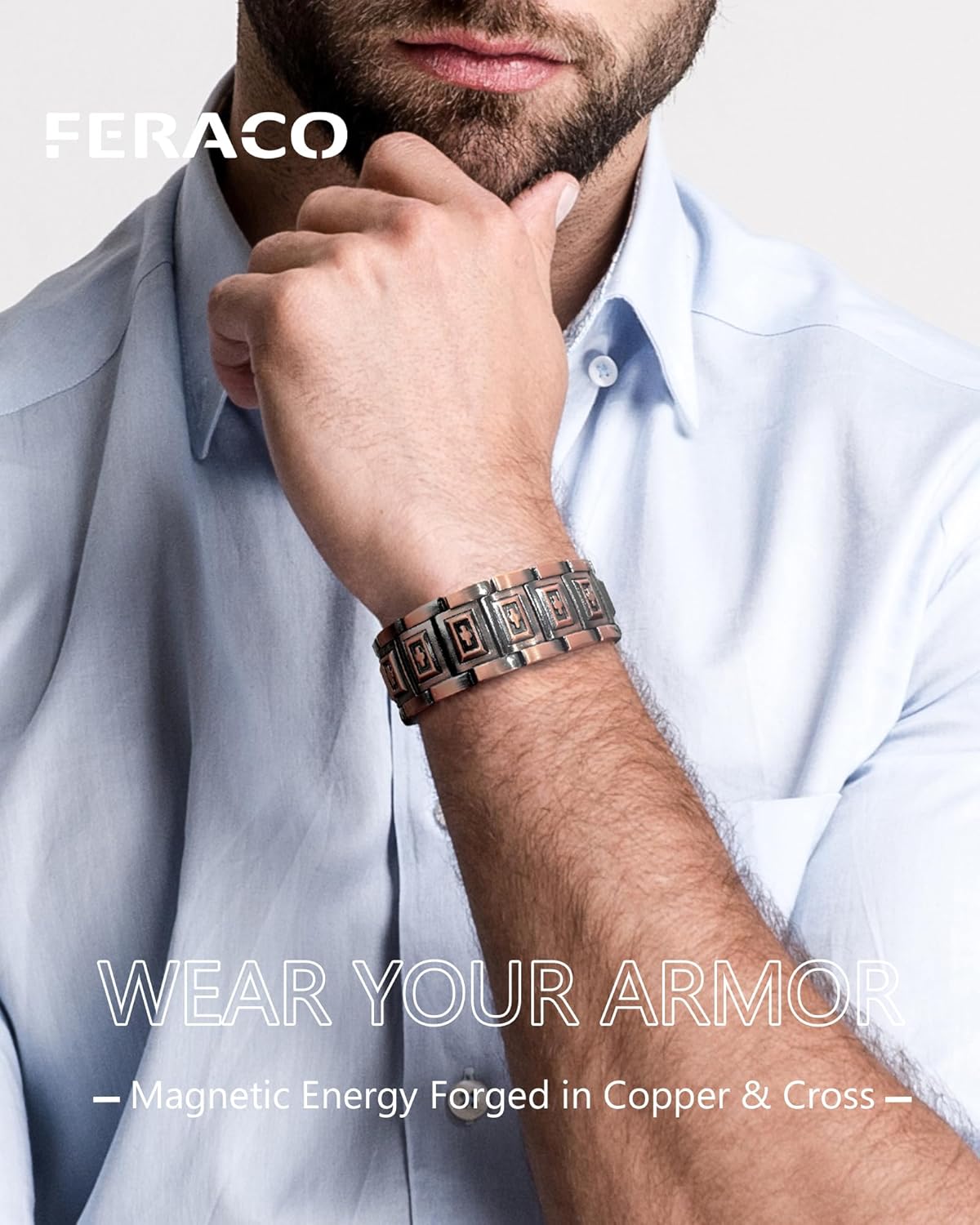 Feraco 3X Strength Copper Magnetic Cross Bracelet for Men - 99.99% Pure Copper with 3800 Gauss Magnets,Gifts for Him