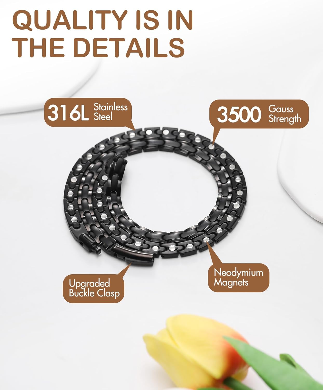 Feraco Magnetic Necklace for Men Women, Titanium Stainless Steel Magnetic Chain with Ultra Strength Neodymium Magnets, Black Jewelry Gift, Adjustable