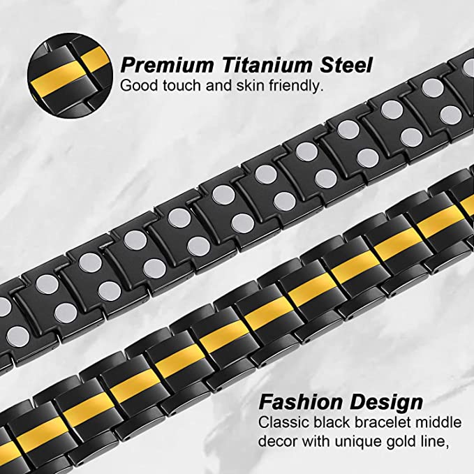 Black & Gold Double Row Magnets Titanium Steel Magnetic Bracelet