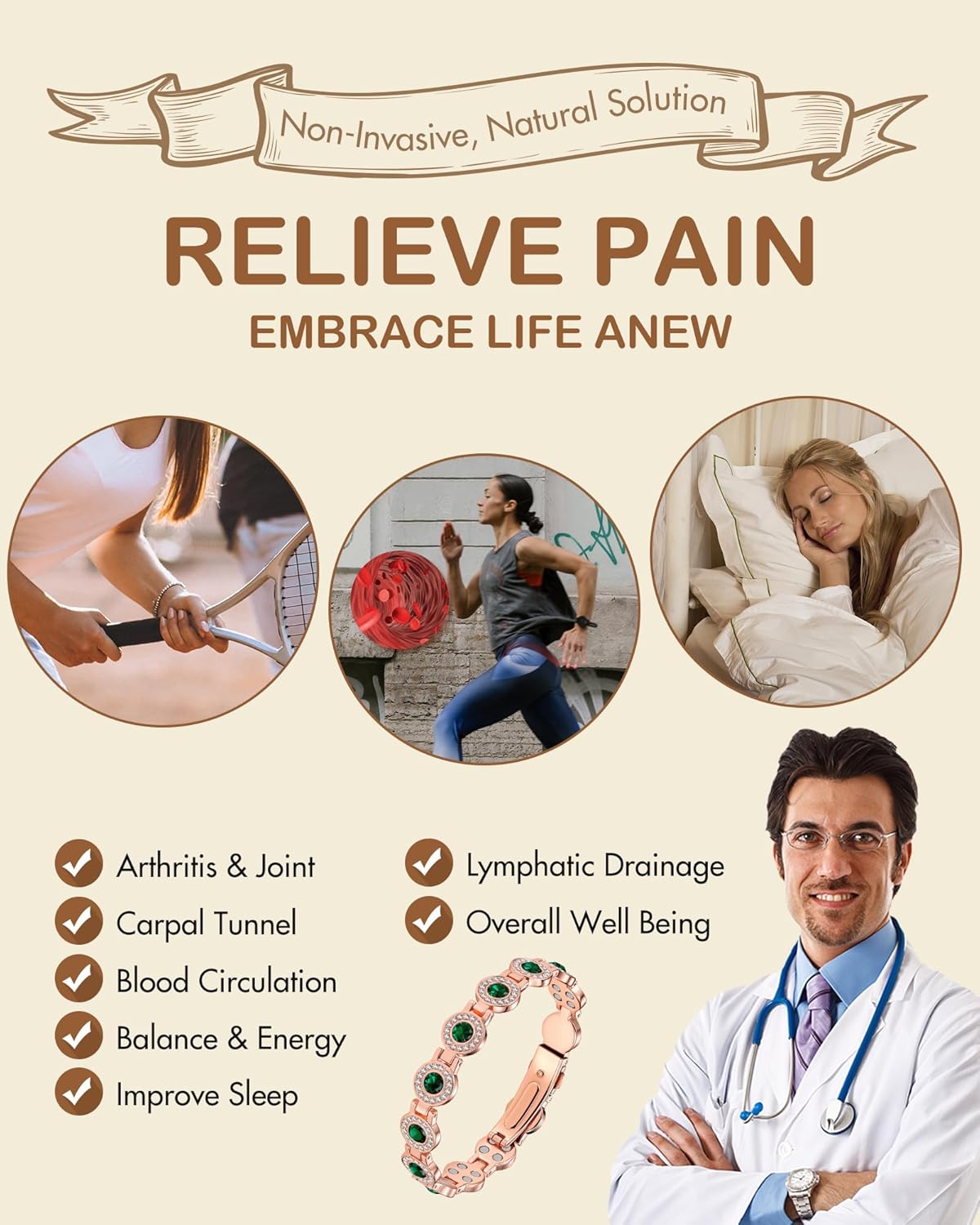 Feraco Pure Copper Bracelets for Women, 4X Ultra Strength Magnetic Bracelet with 3800 Gauss Neodymium Magnets & Dazzling Austrian Cut Crystals Stone, Adjustable Jewelry Gift