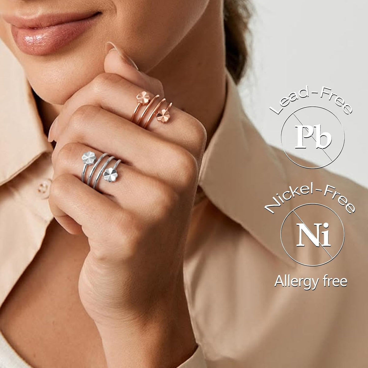 Feraco 2PCS Pure Copper Magnetic Rings for Women with Magnets,Jewelry