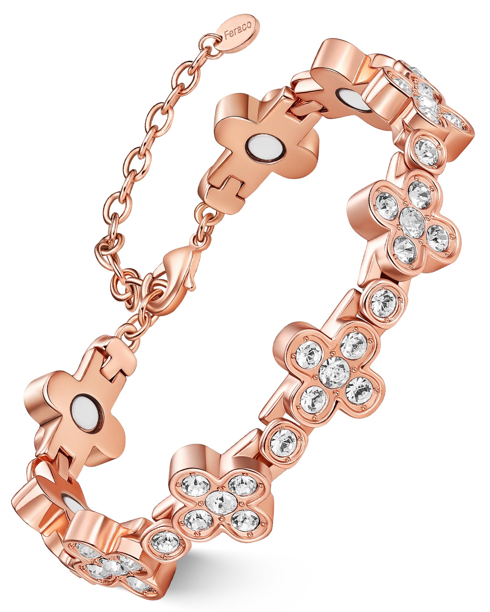 Feraco Pure Copper Bracelets for Women, Ultra Strength Magnetic Bracelet for Women with 3800 Gauss Magnet & Dazzling Austrian Crystals Stone, Flower Copper Jewelry Gift