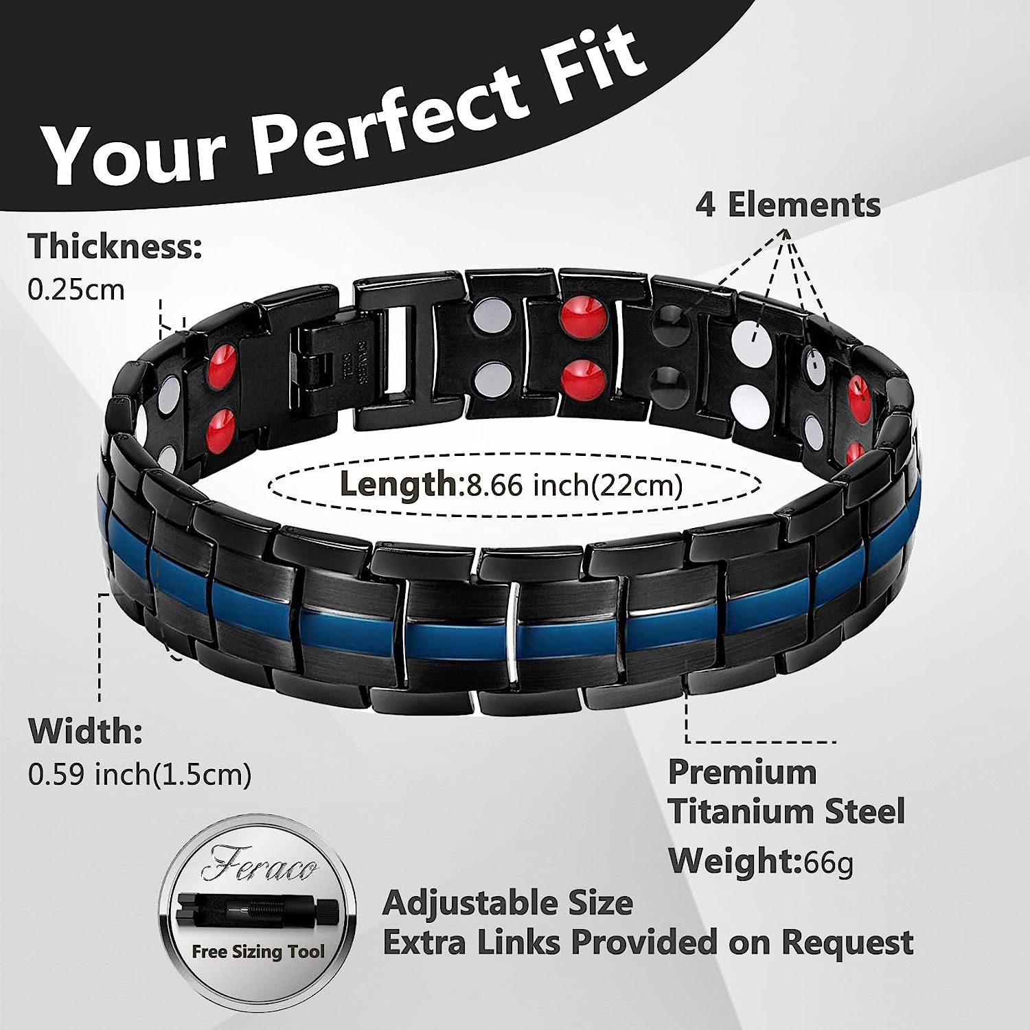 Germanium Infrared negative ion 4 Elements magnetic bracelet