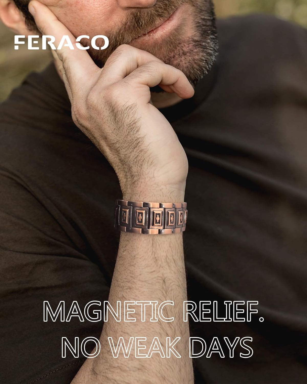 Feraco 3X Strength Copper Magnetic Cross Bracelet for Men - 99.99% Pure Copper with 3800 Gauss Magnets,Gifts for Him