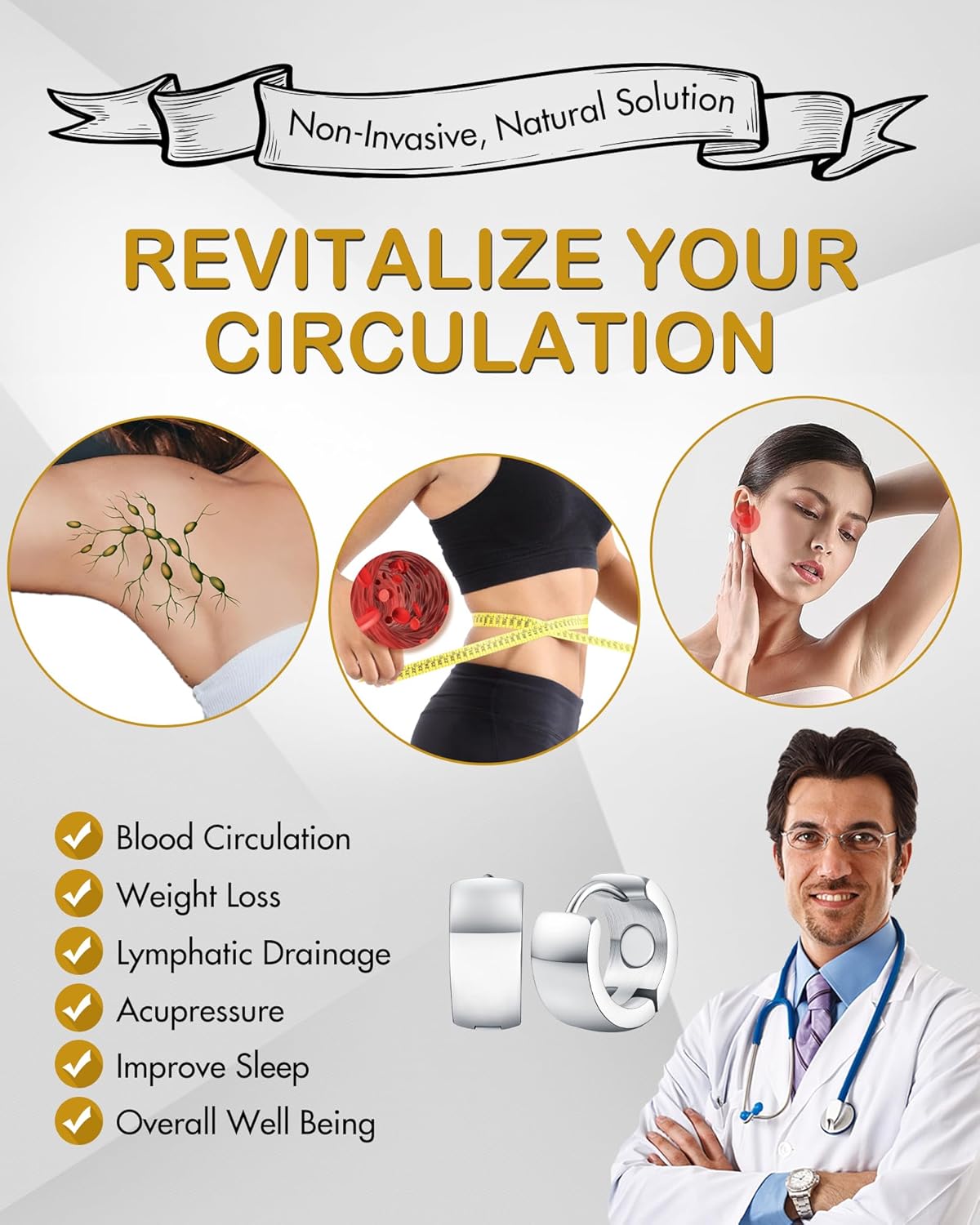 Feraco Magnetic Hoop Earrings for Women with 3500 Gauss Neodymium Magnet, 316L Stainless Steel Magnetic Therapy Jewelry, Ear Acupuncture