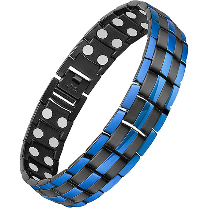 Black & 3 Blue Line Double Row Magnets Titanium Steel Magnetic Bracelet