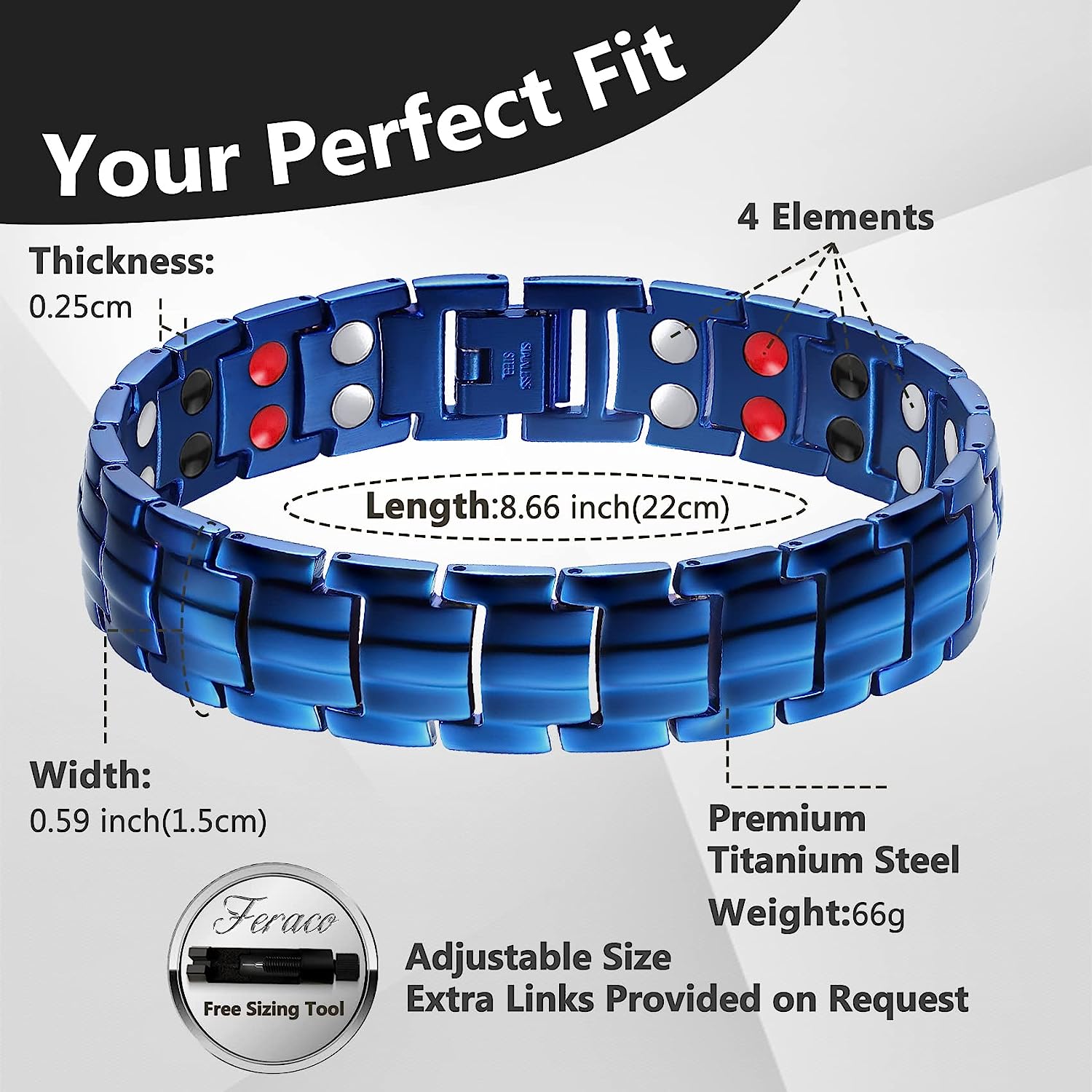Germanium Infrared negative ion 4 Elements magnetic bracelet