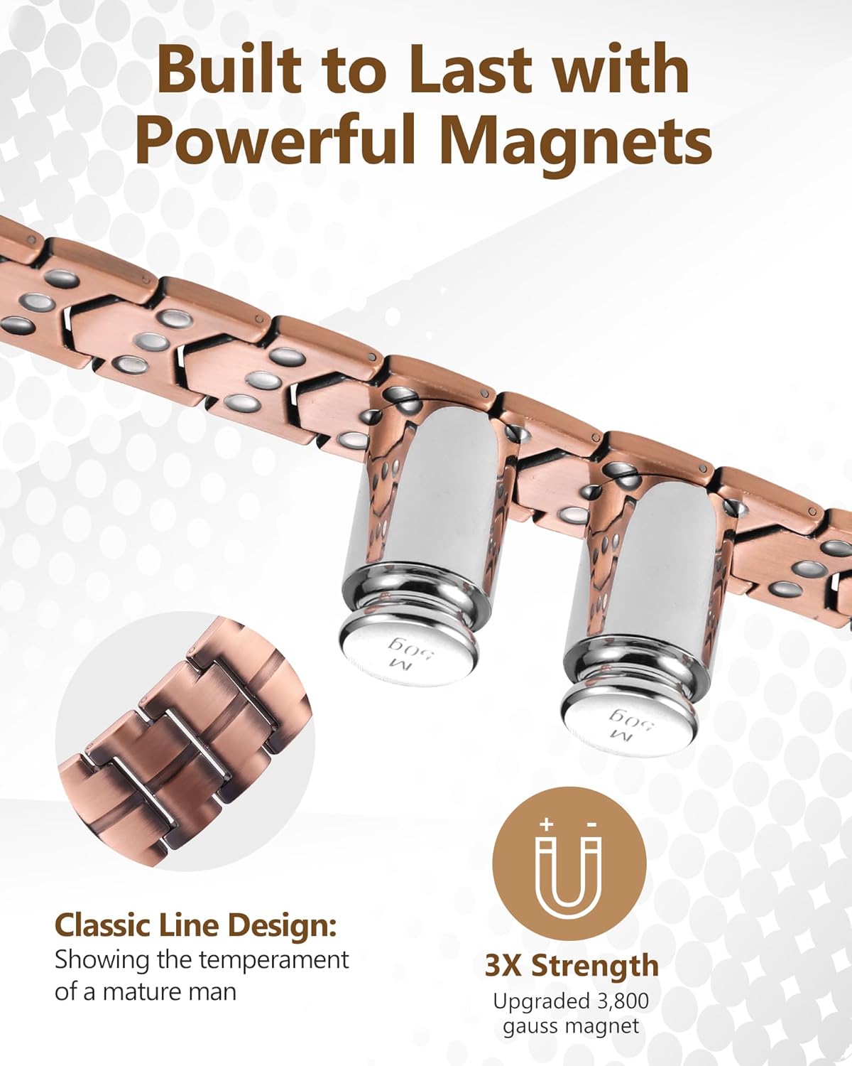Feraco 3X Strength Copper Magnetic Bracelet for Men,99.99% Pure Copper with 3800 Gauss Magnets,Copper Gifts for Him