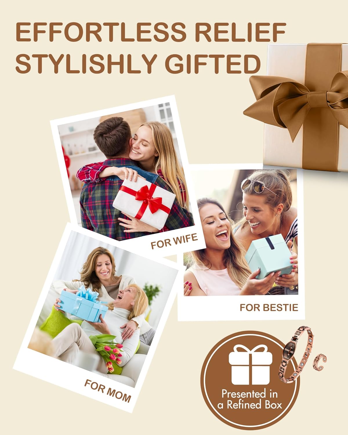 Feraco Copper Bracelets for Women, 99.99% Pure Copper Magnetic Bracelets with Effective Neodymium Magnets, Adjustable Jewelry Gift with Sizing Tool