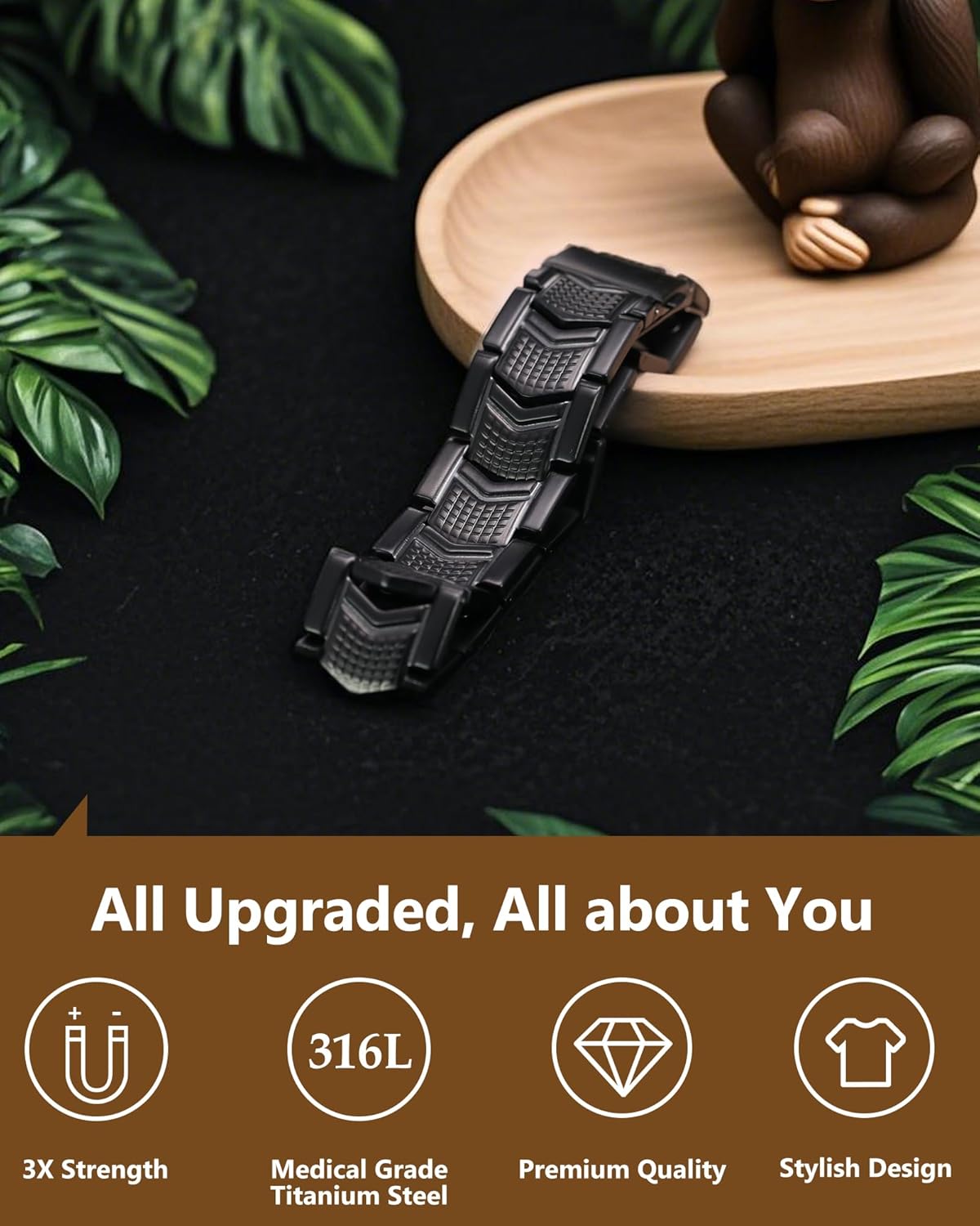 Feraco Magnetic Therapy Bracelets for Men 3X Strength, Titanium Steel Magnetic Bracelets with 3800 Gauss Neodymium Magnets