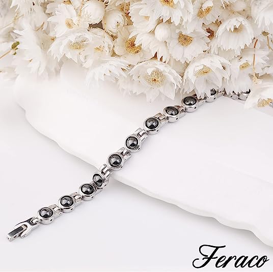 Elegant Titanium Steel Bracelet with Black Gallstone Magnetic Bracelet