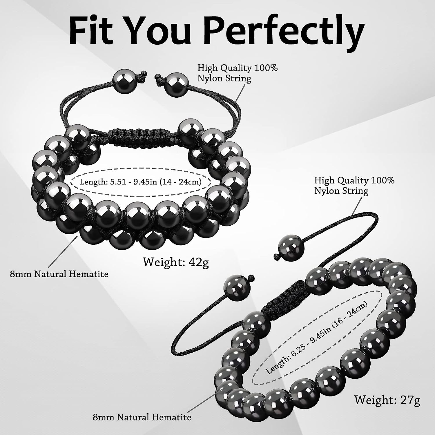 2PCS Hematite Magnets Bracelets for Men Women