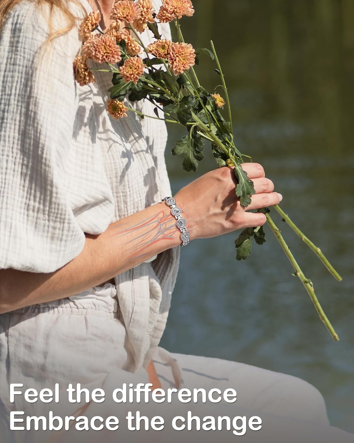 Feraco Pure Copper Bracelets for Women, 4X Ultra Strength Magnetic Bracelet with 3800 Gauss Neodymium Magnets & Dazzling Austrian Cut Crystals Stone, Adjustable Jewelry Gift