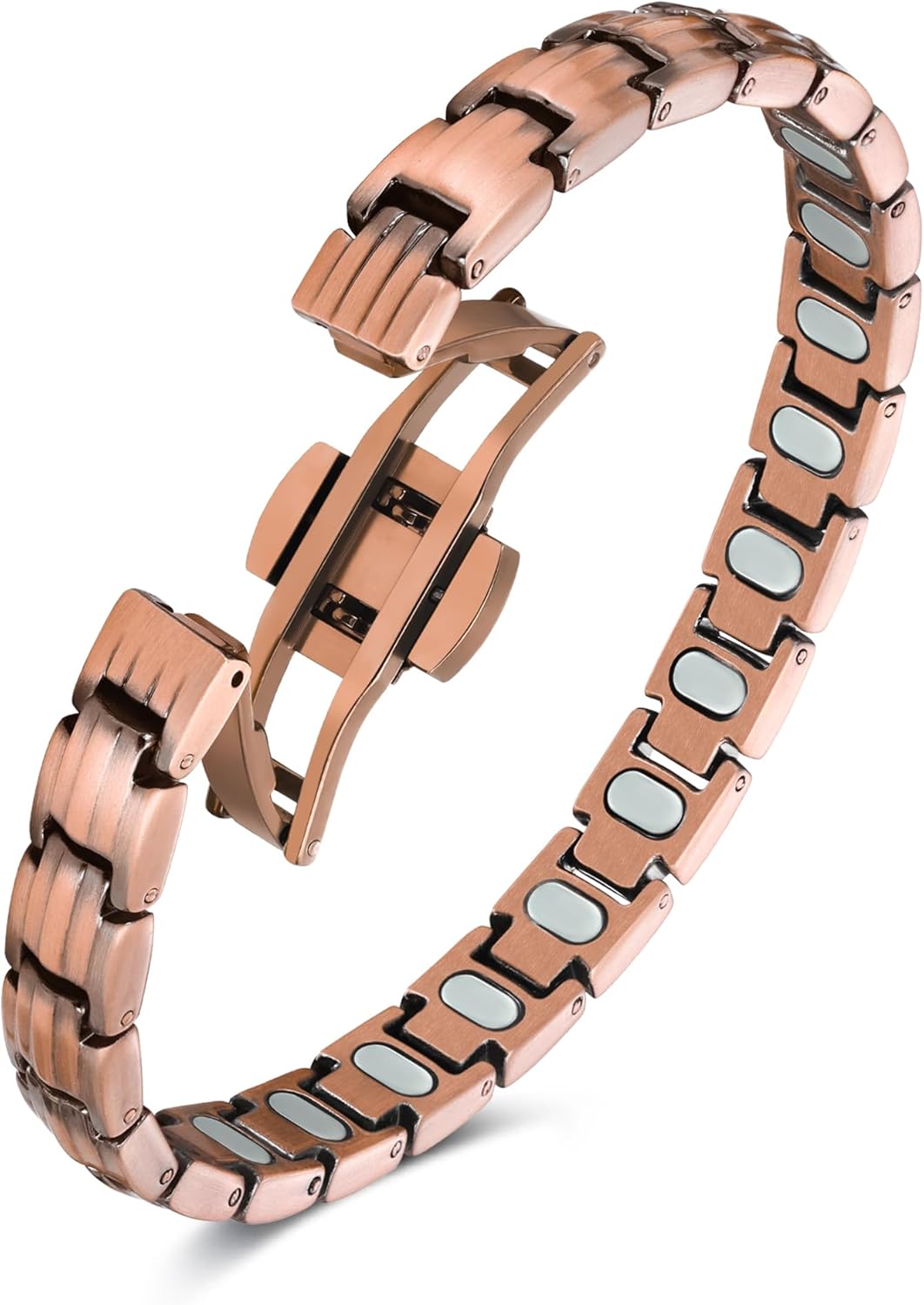 Feraco Pure Copper Bracelets for Women, 5X Ultra Strength Magnetic Bracelet with 5000 Gauss Neodymium Magnets & Upgraded Butterfly Clasp, Adjustable Jewelry Gift
