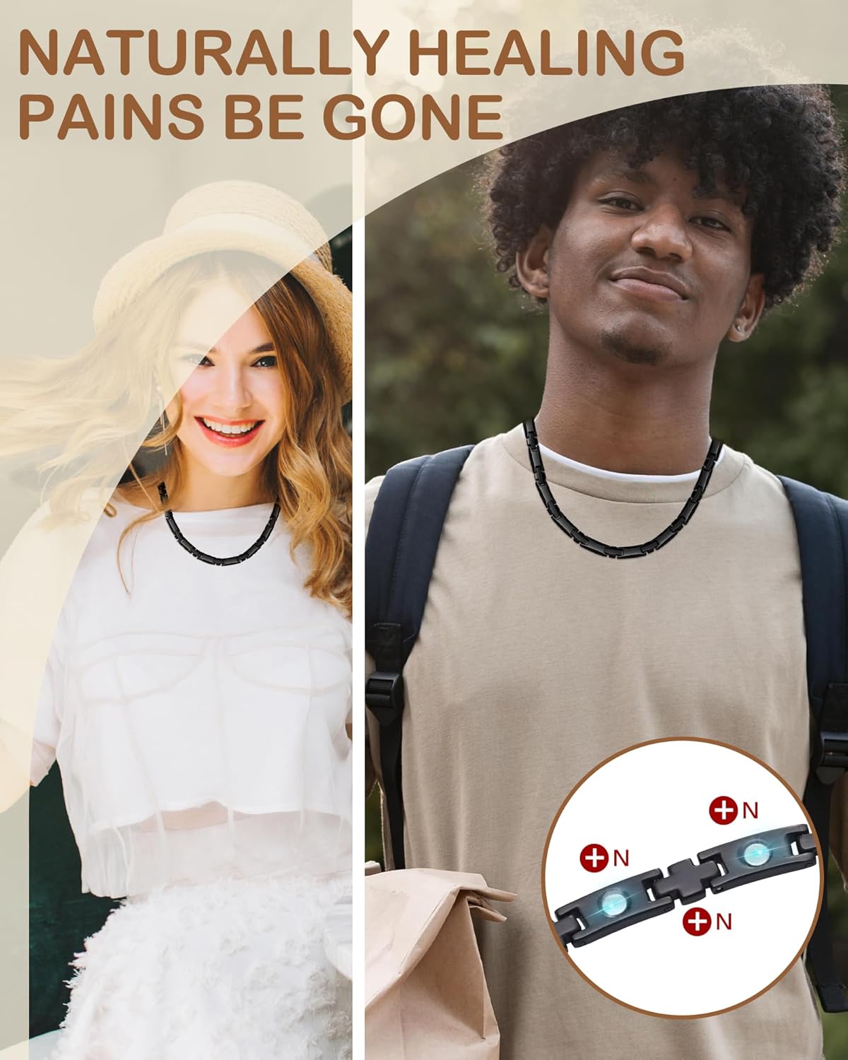 Feraco Magnetic Necklace for Men Women, Titanium Stainless Steel Magnetic Chain with Ultra Strength Neodymium Magnets & Cross Pattern, Black Jewelry Gift, Adjustable