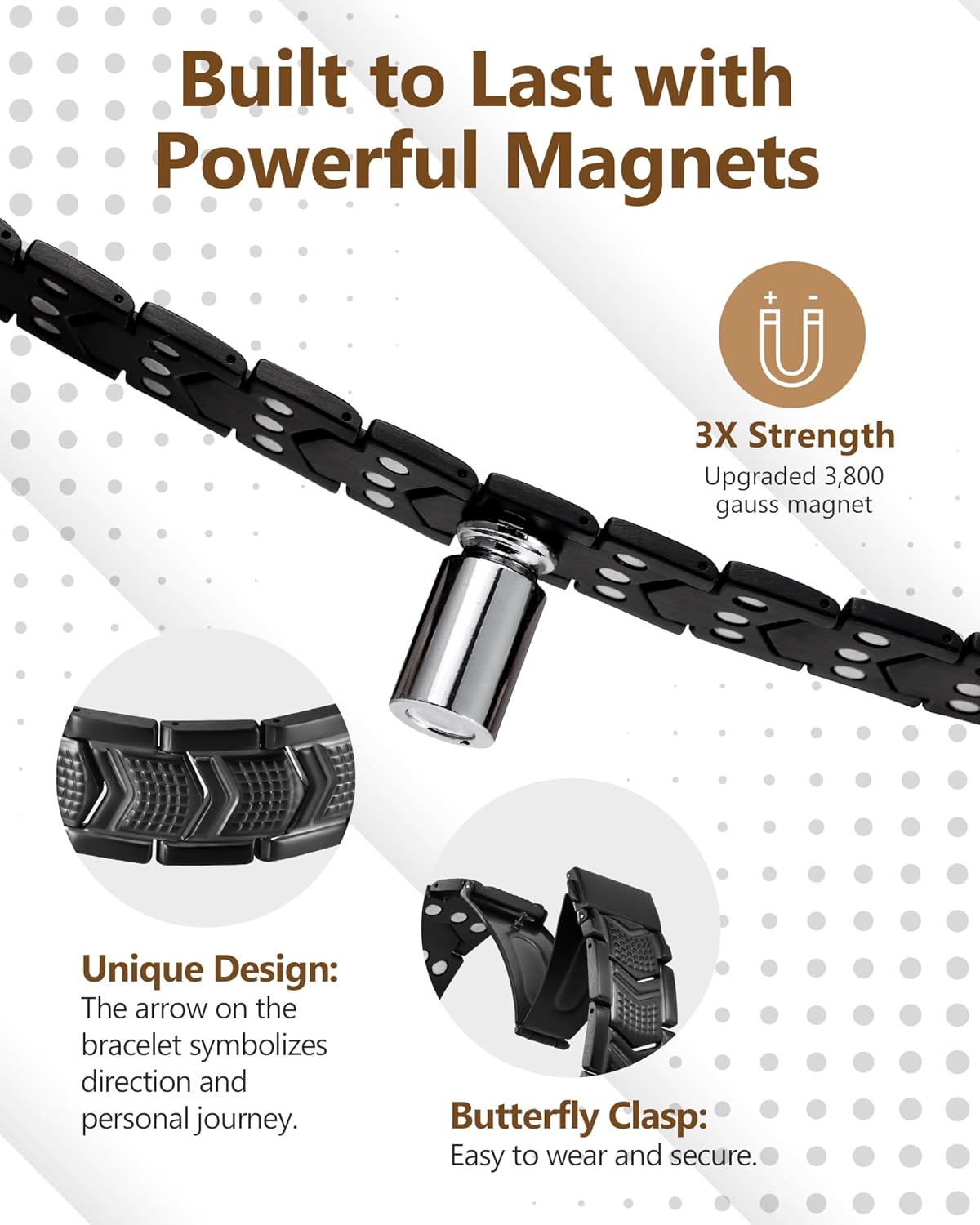 Feraco Magnetic Therapy Bracelets for Men 3X Strength, Titanium Steel Magnetic Bracelets with 3800 Gauss Neodymium Magnets