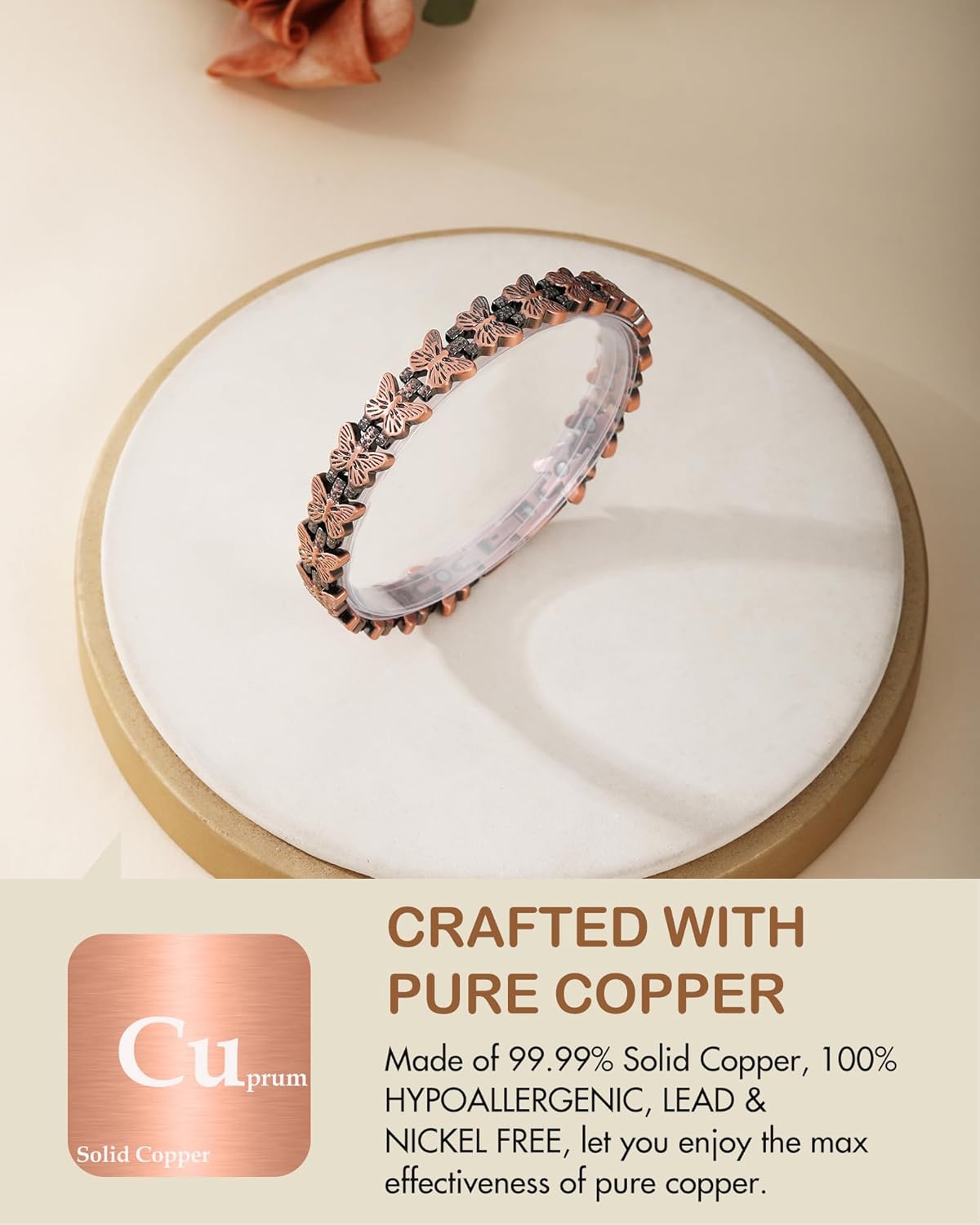 Feraco Pure Copper Bracelets for Women, Ultra Strength Magnetic Copper Bracelet with 3800 Gauss Magnet, Adjustable Jewelry Gift with Butterfly-Engraved