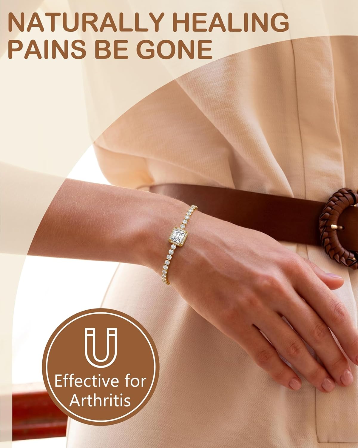 Feraco Magnetic Bracelets for Women, Stainless Steel Dainty Tennis Bracelet with 4PCS 3800 Gauss Neodymium Magnets & AAA+ Cubic Zirconia, Lobster Claw