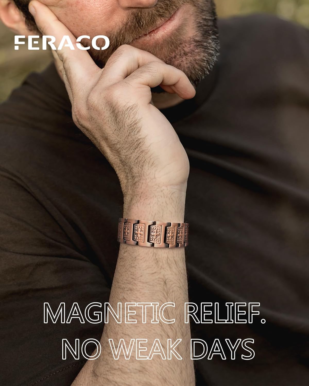 Feraco Copper Cross Bracelet for Men,Magnetic Therapy Bracelet with 46 Magnets - 99.99% Pure Copper